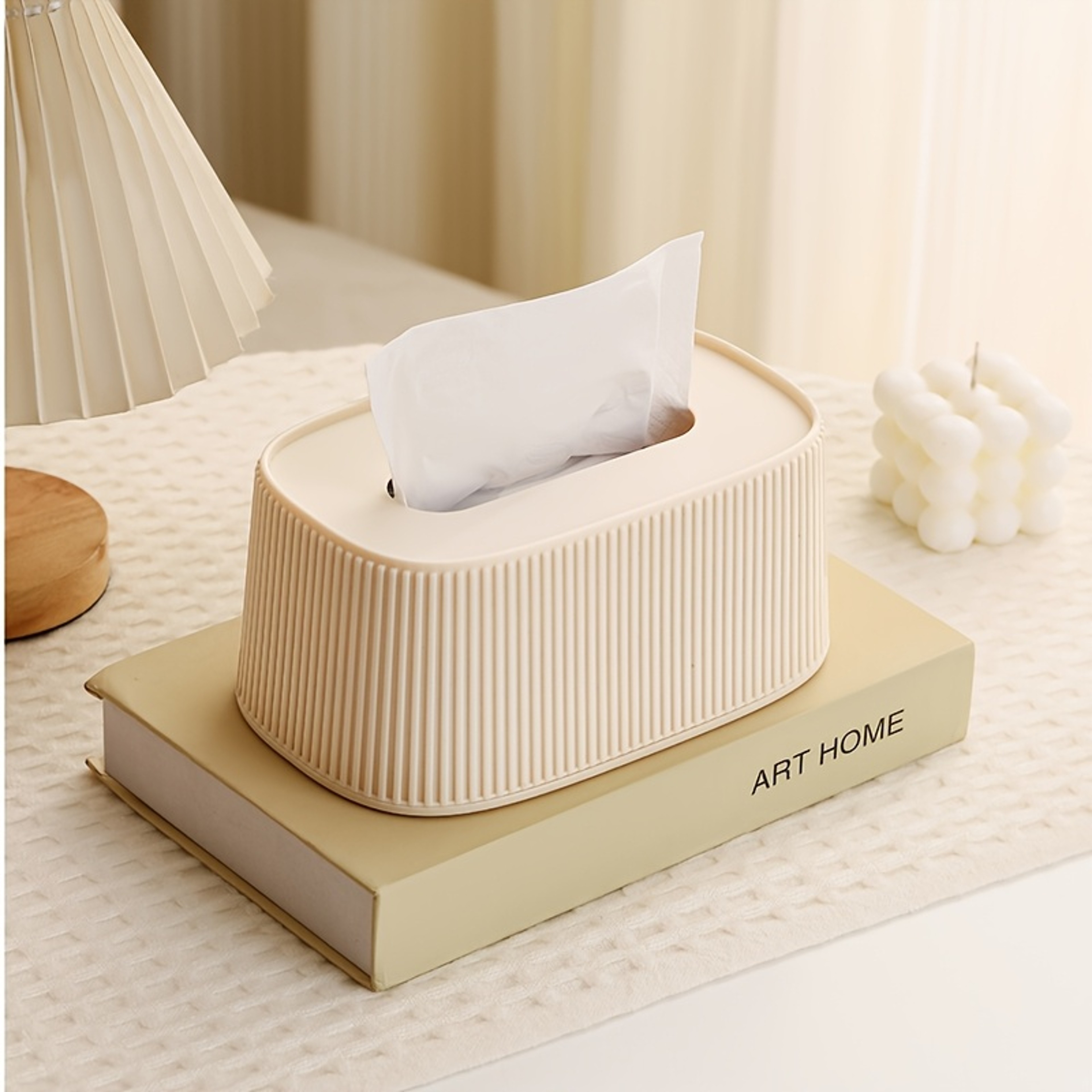 Auto Lift Spring Tissue Dispenser With Wooden Lid Stylish Cream Tissue Box Cover For Home Decor 4