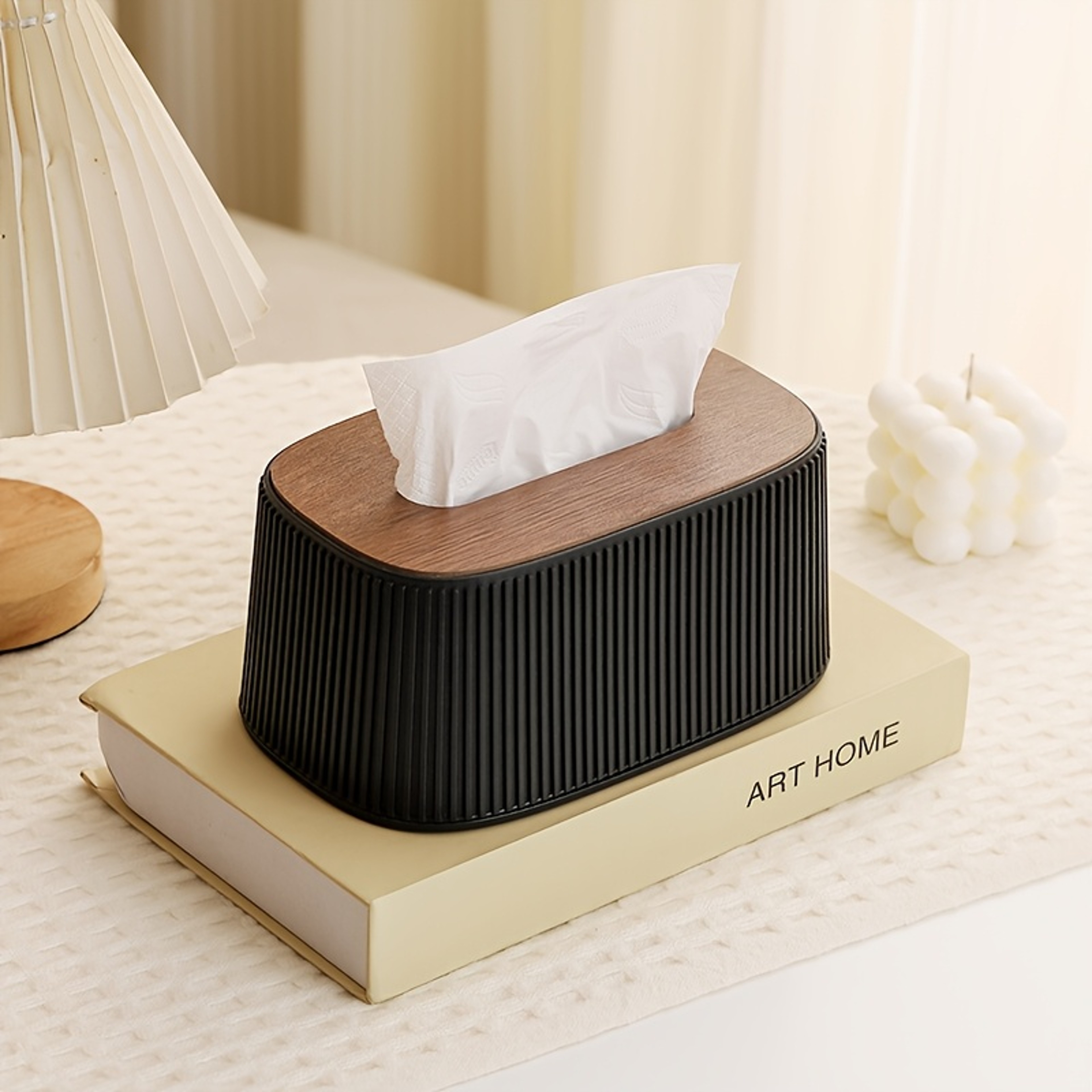 Auto Lift Spring Tissue Dispenser With Wooden Lid Stylish Cream Tissue Box Cover For Home Decor 7