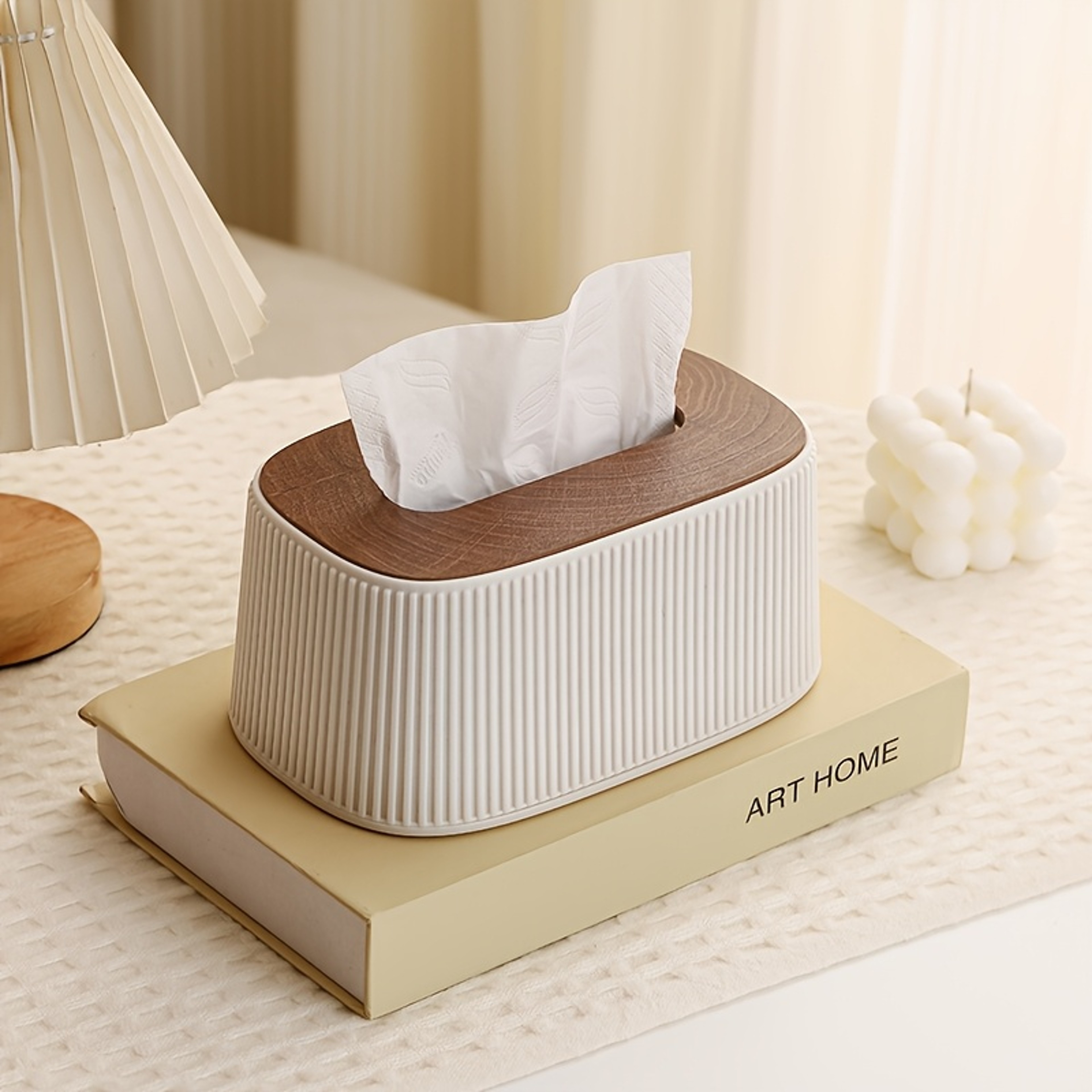 Auto Lift Spring Tissue Dispenser With Wooden Lid Stylish Cream Tissue Box Cover For Home Decor 6