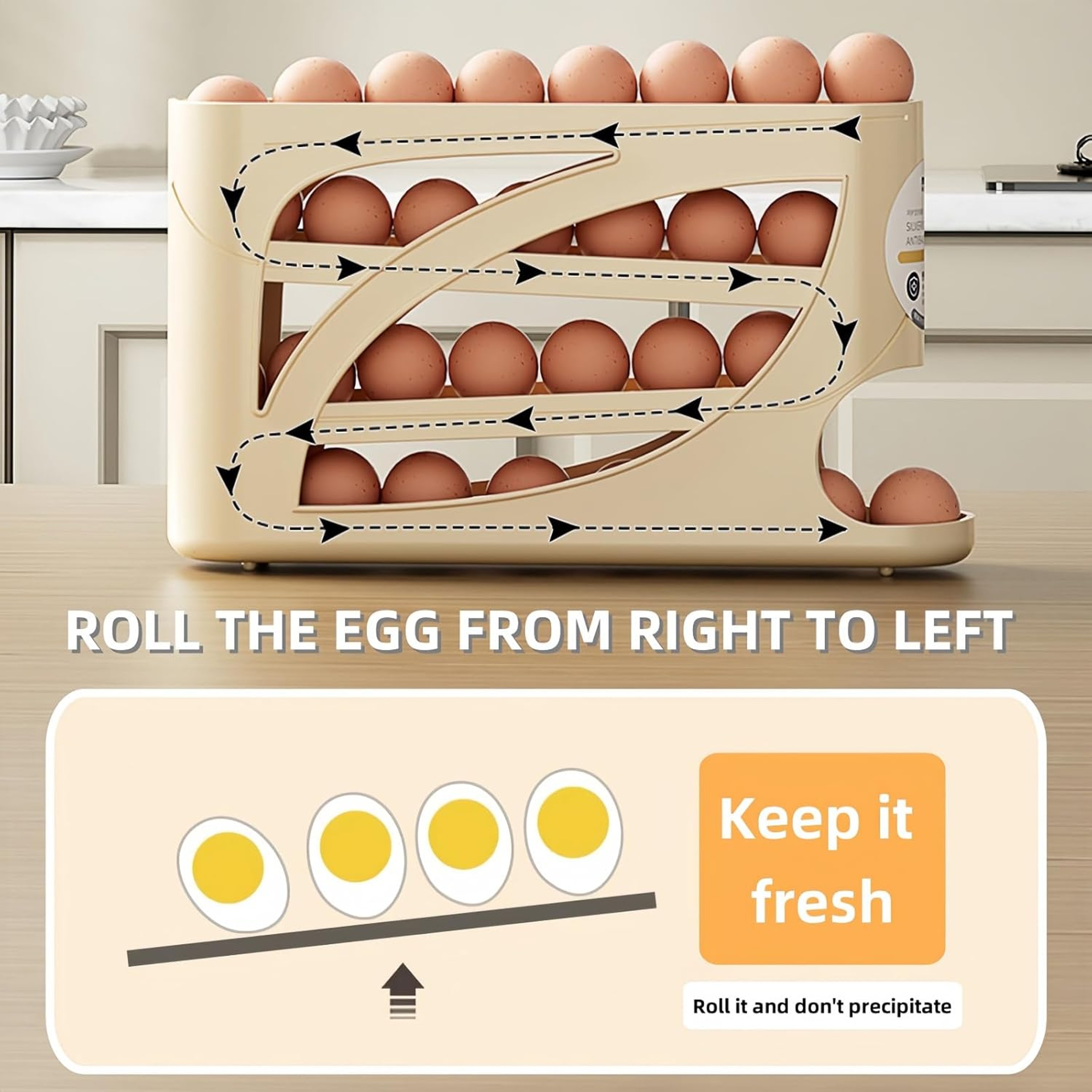 Egg Dispenser for Refrigerator Automatic Rolling Egg Holder for Fridge – view 2