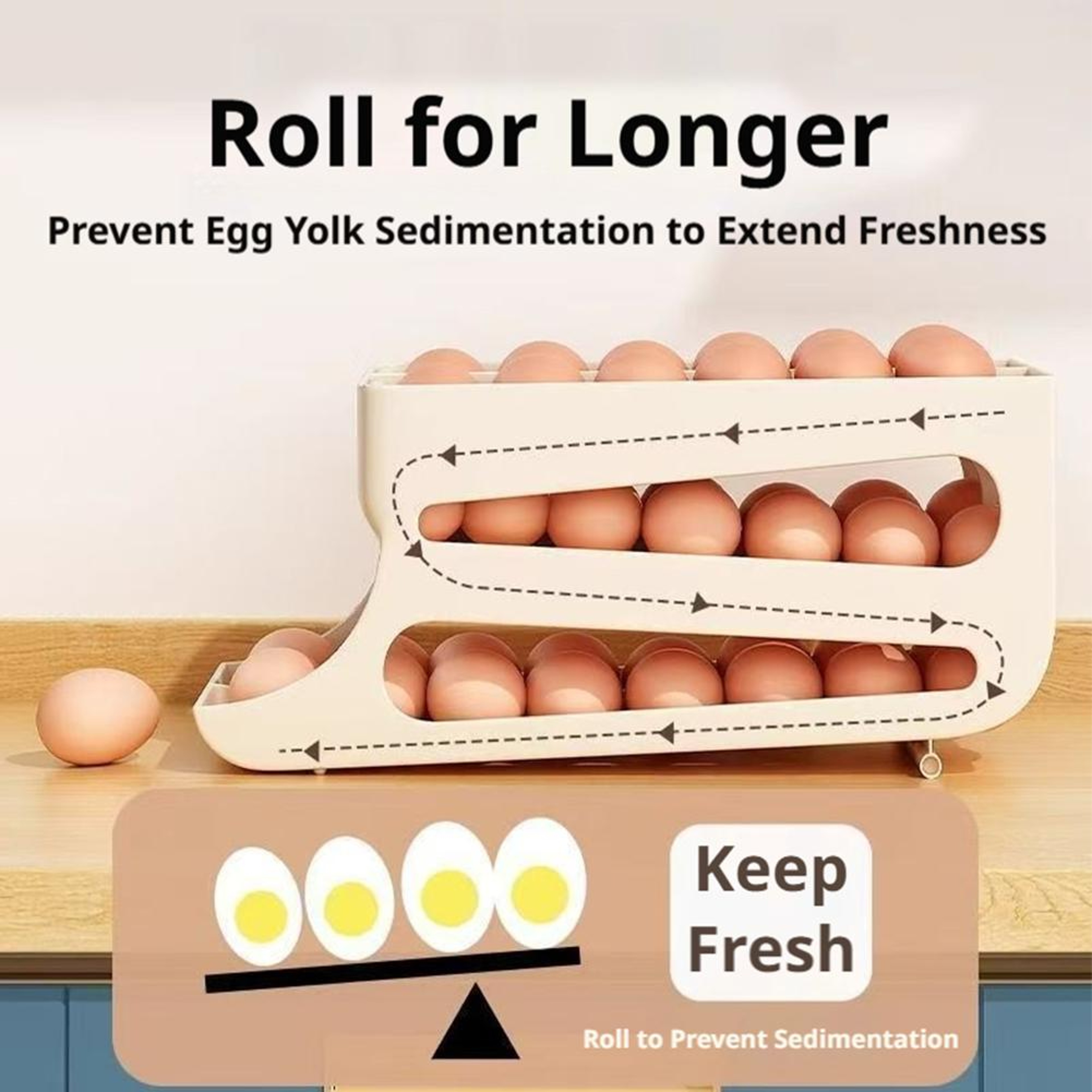 Egg Holder for Fridge Automatic Rolling Egg Dispenser and Space Saving Organizer – view 2