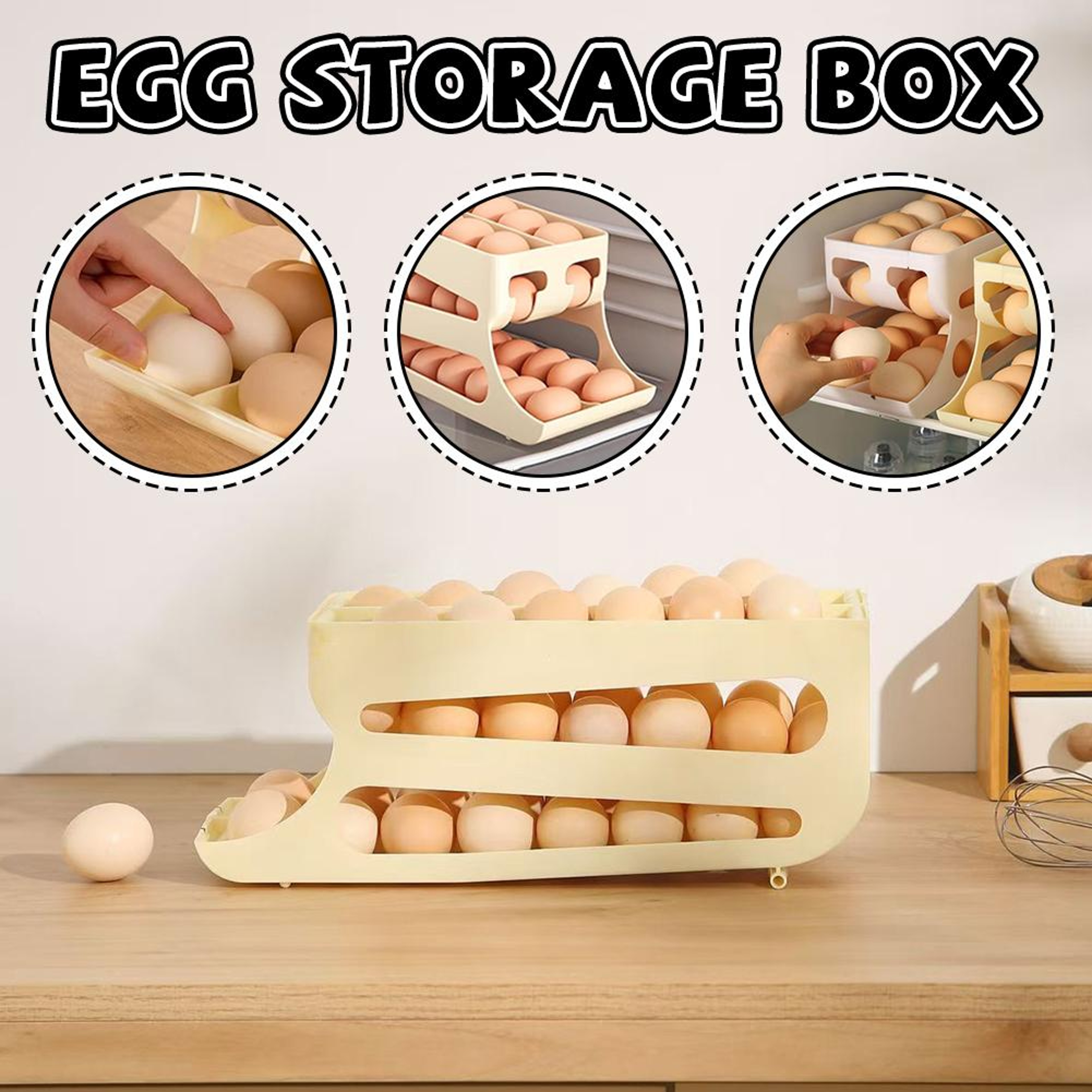 Egg Holder for Fridge Automatic Rolling Egg Dispenser and Space Saving Organizer – view 4
