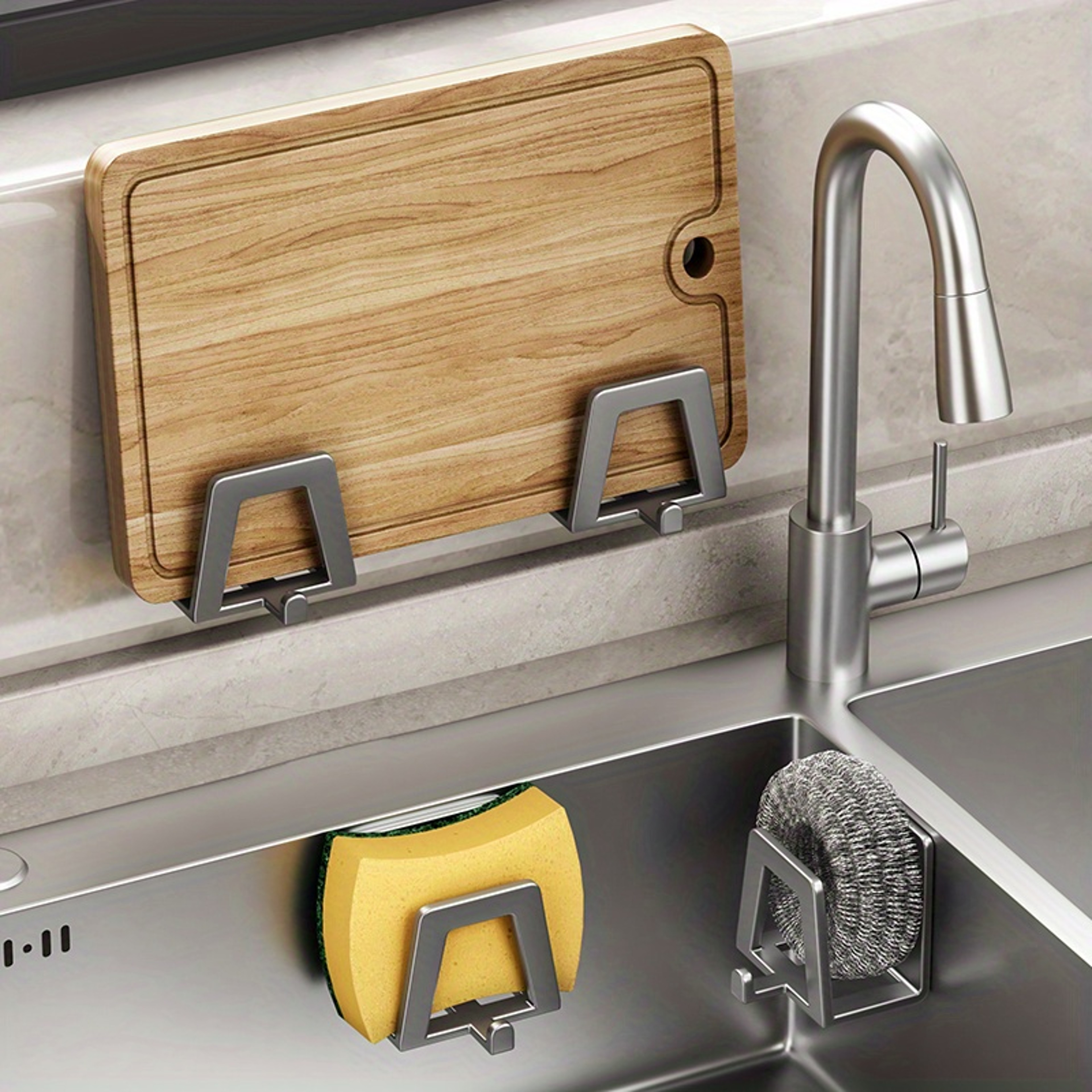 Stainless Steel Sink Sponge Holder Self Adhesive Kitchen Organizer 2