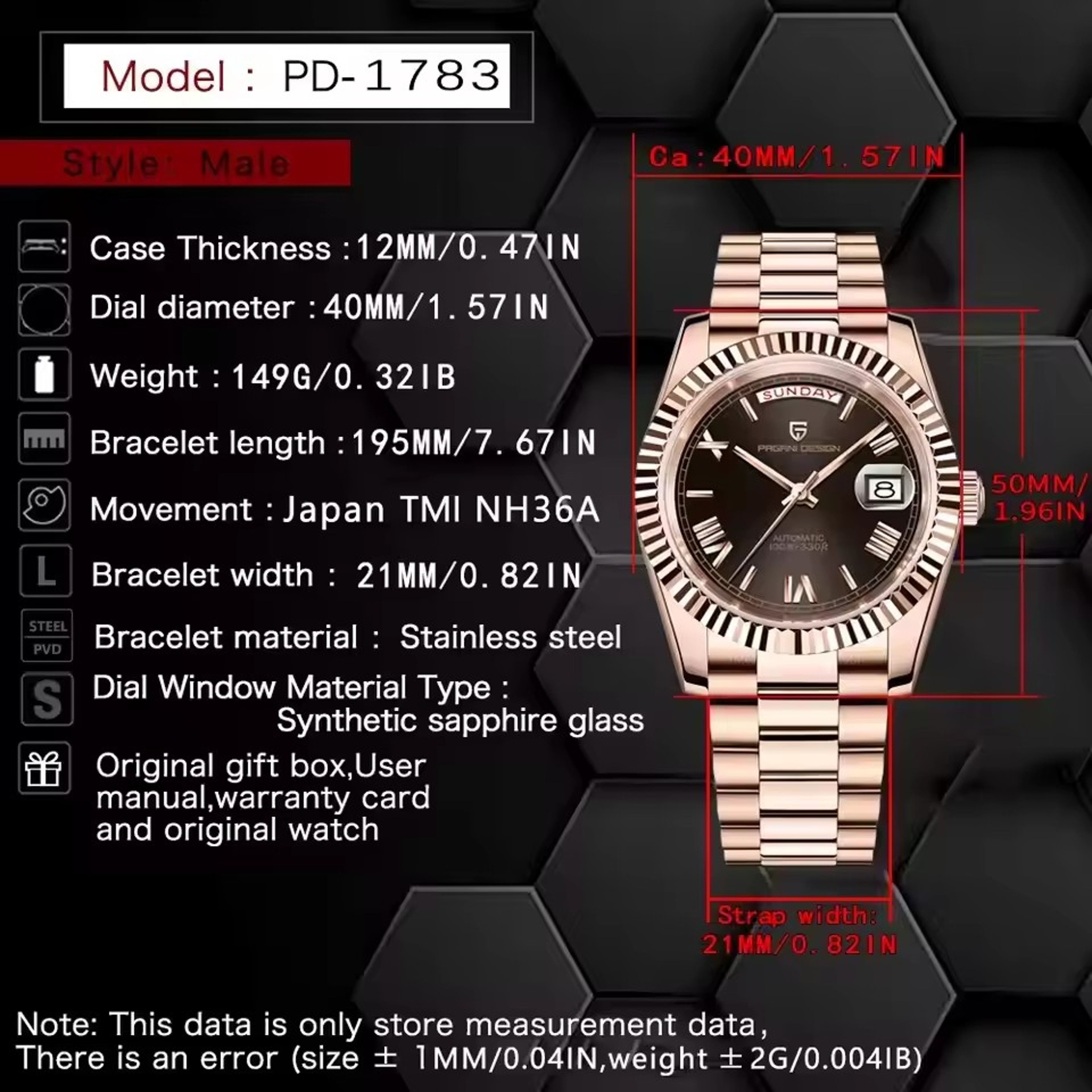 Luxury Stainless Steel Mechanical Men Watch with Week Calendar Waterproof Luminous Dial – view 6