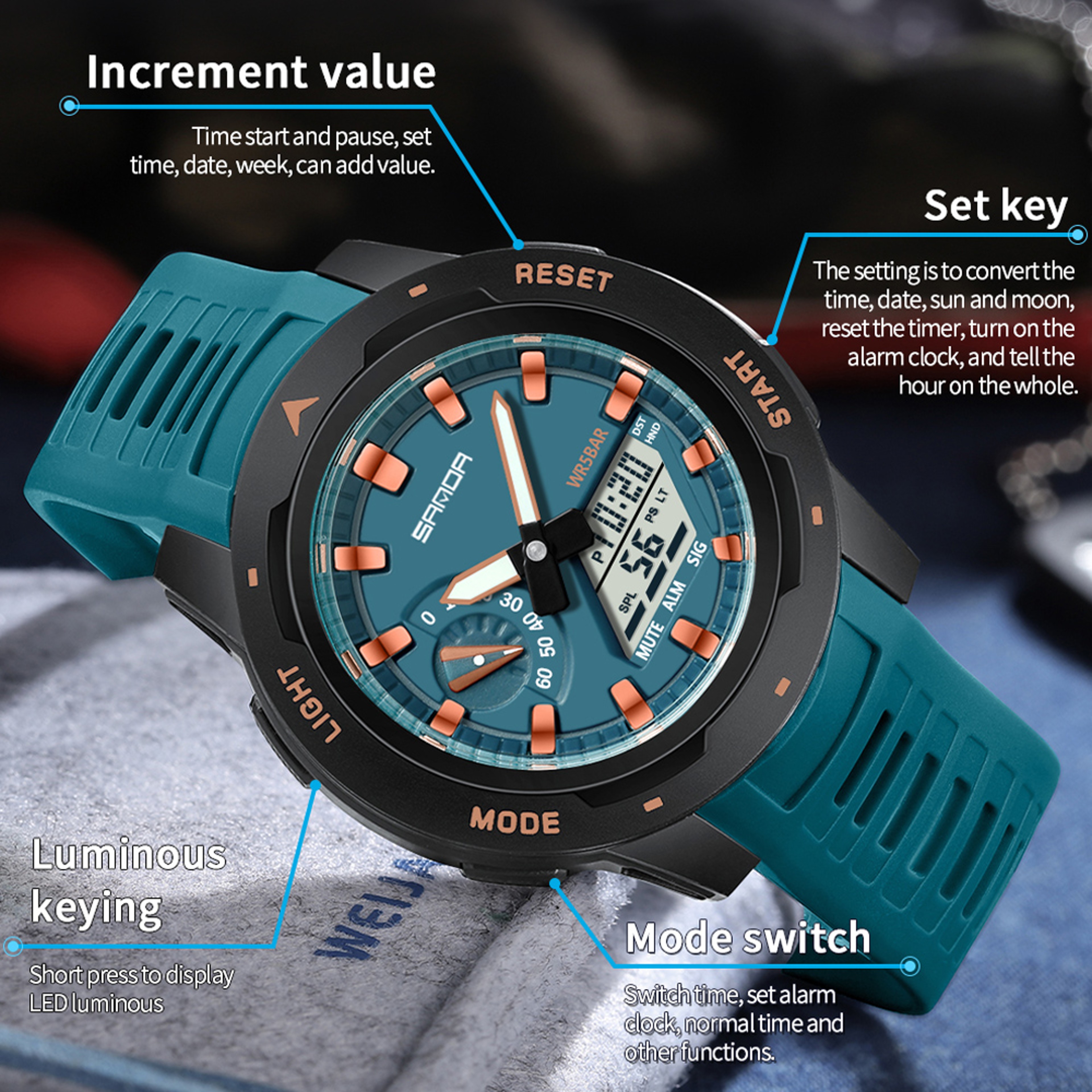 Mens Digital Sport Wristwatch Waterproof Shockproof Chronograph With Luminous Display 2