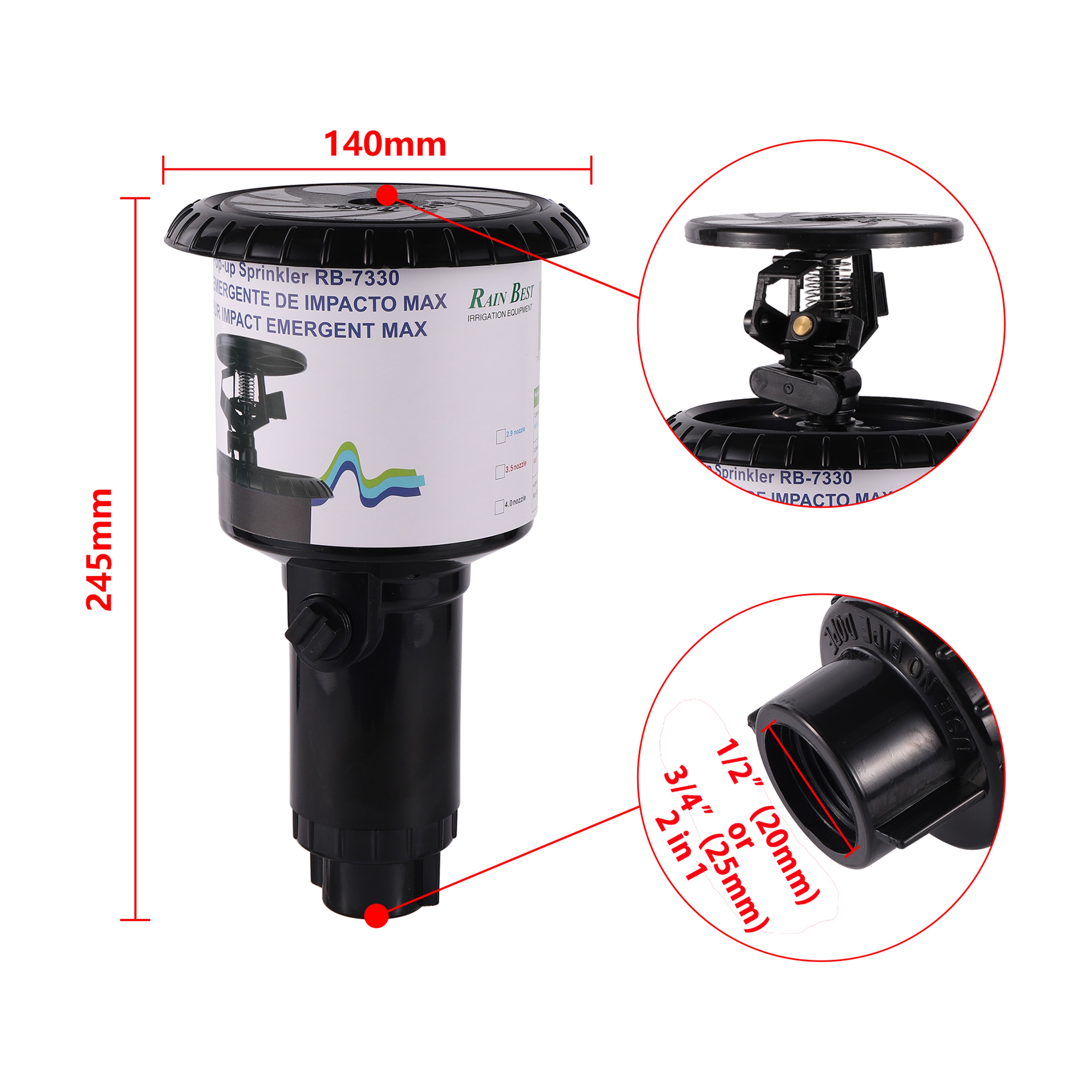 Adjustable Pop Up Impact Sprinkler Head for Automatic Lawn and Farmland Irrigation – view 8