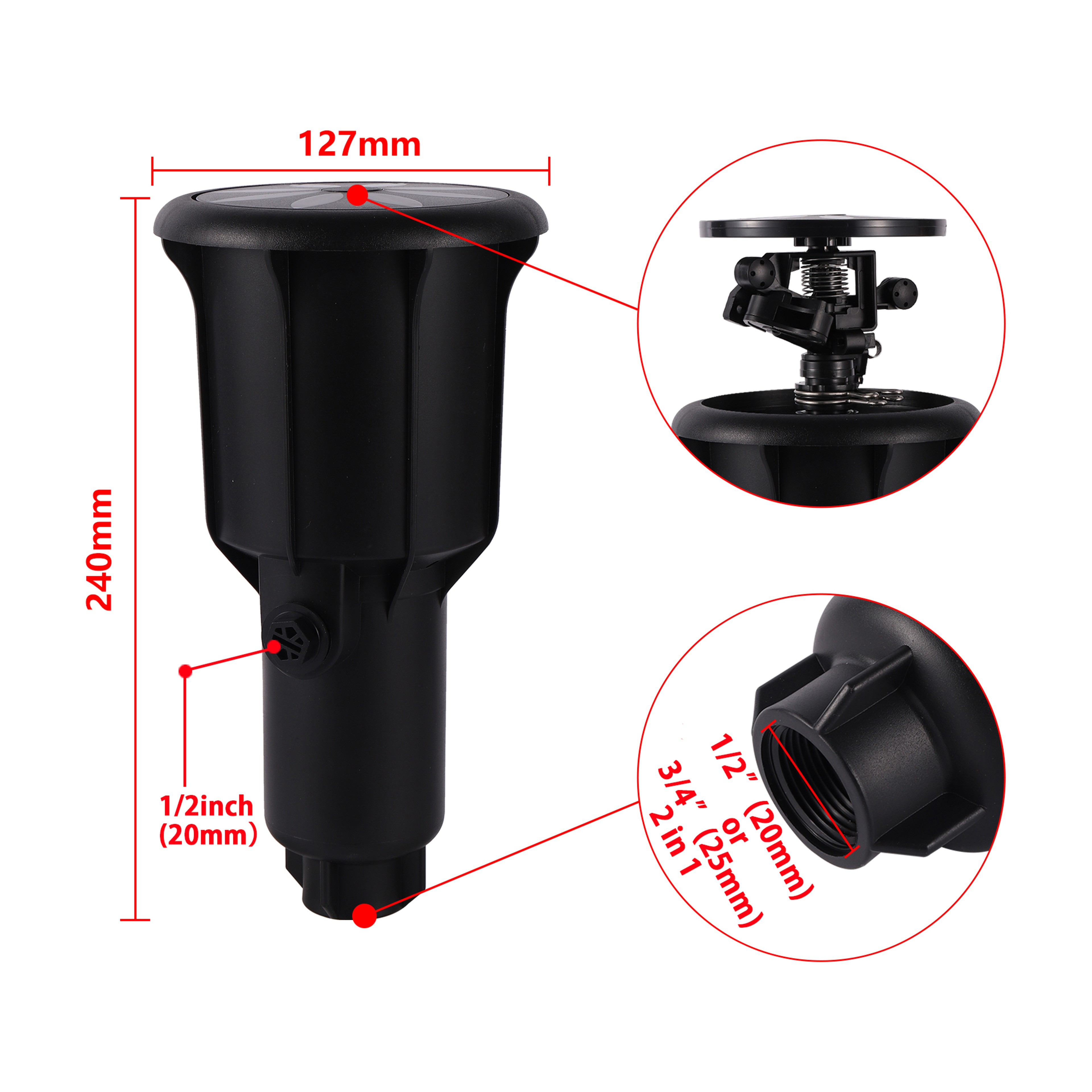 Adjustable Pop Up Impact Sprinkler Head for Automatic Lawn and Farmland Irrigation – view 7