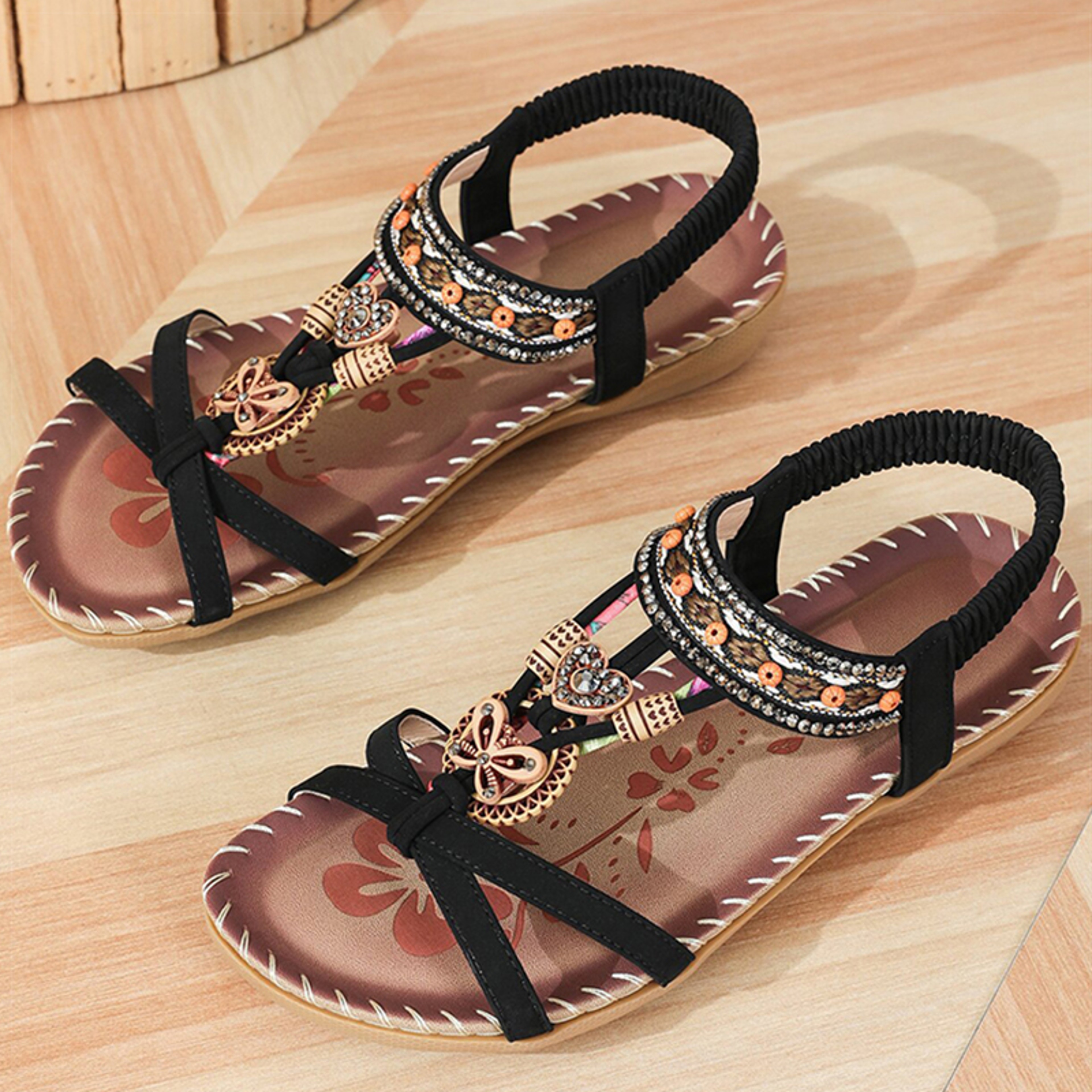 Boho Summer Sandals for Women Soft Sole Low Heel Non Slip Casual Shoes – view 20