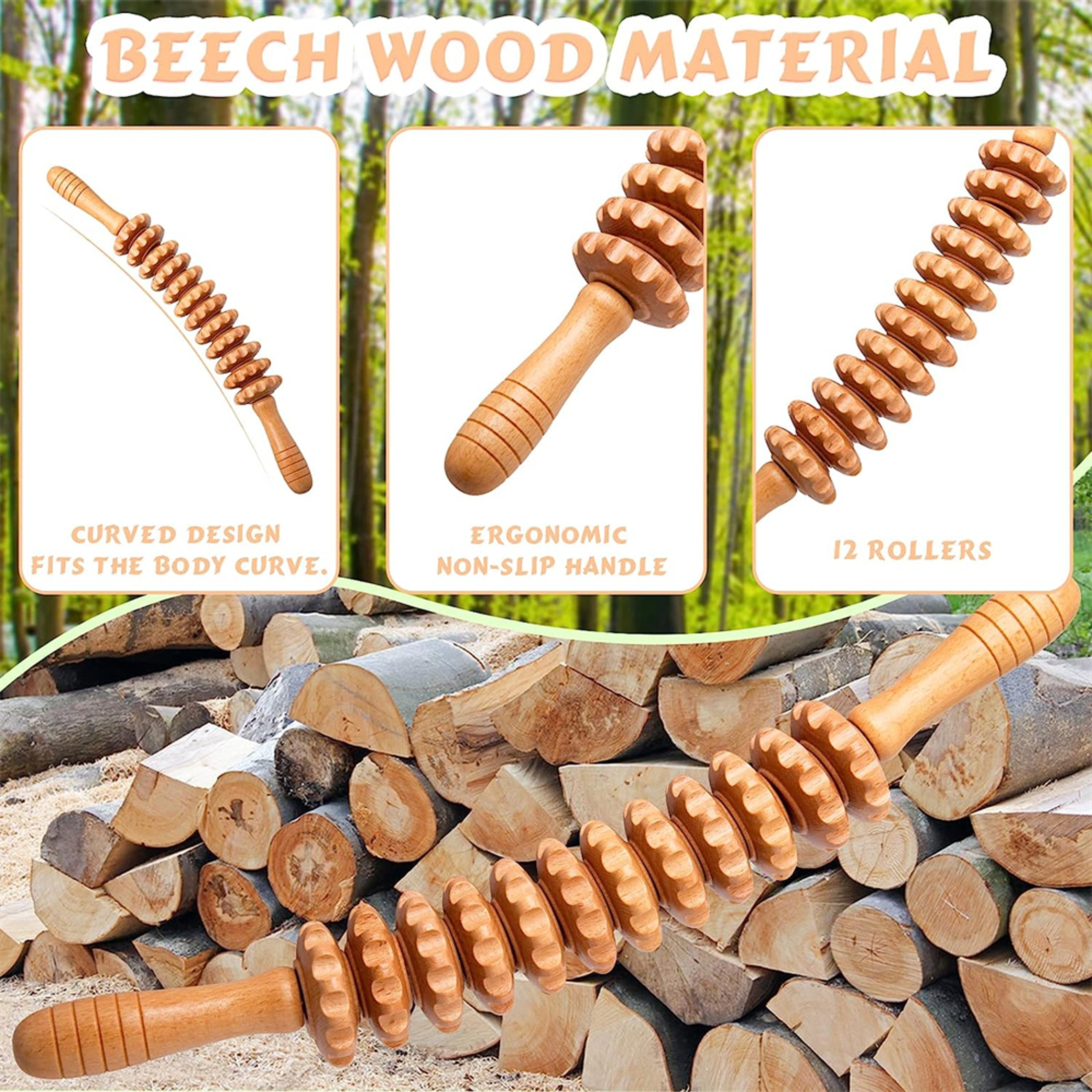 Natural Curved Wooden Massage Roller For Cellulite Massage And Muscle Relief 3