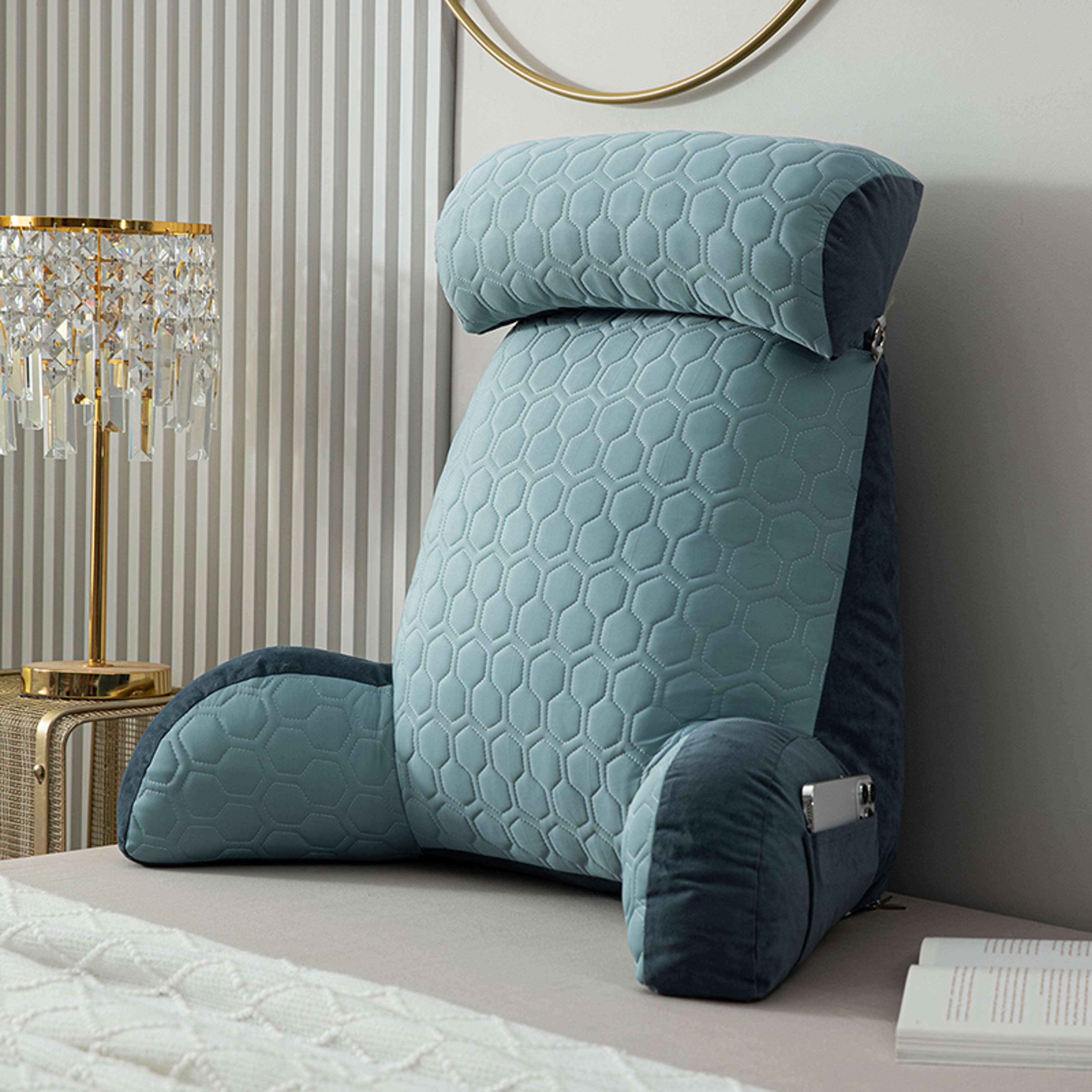 Comfort Support Reading Pillow for Bed with Arms Washable Cover and Storage Pockets – view 9