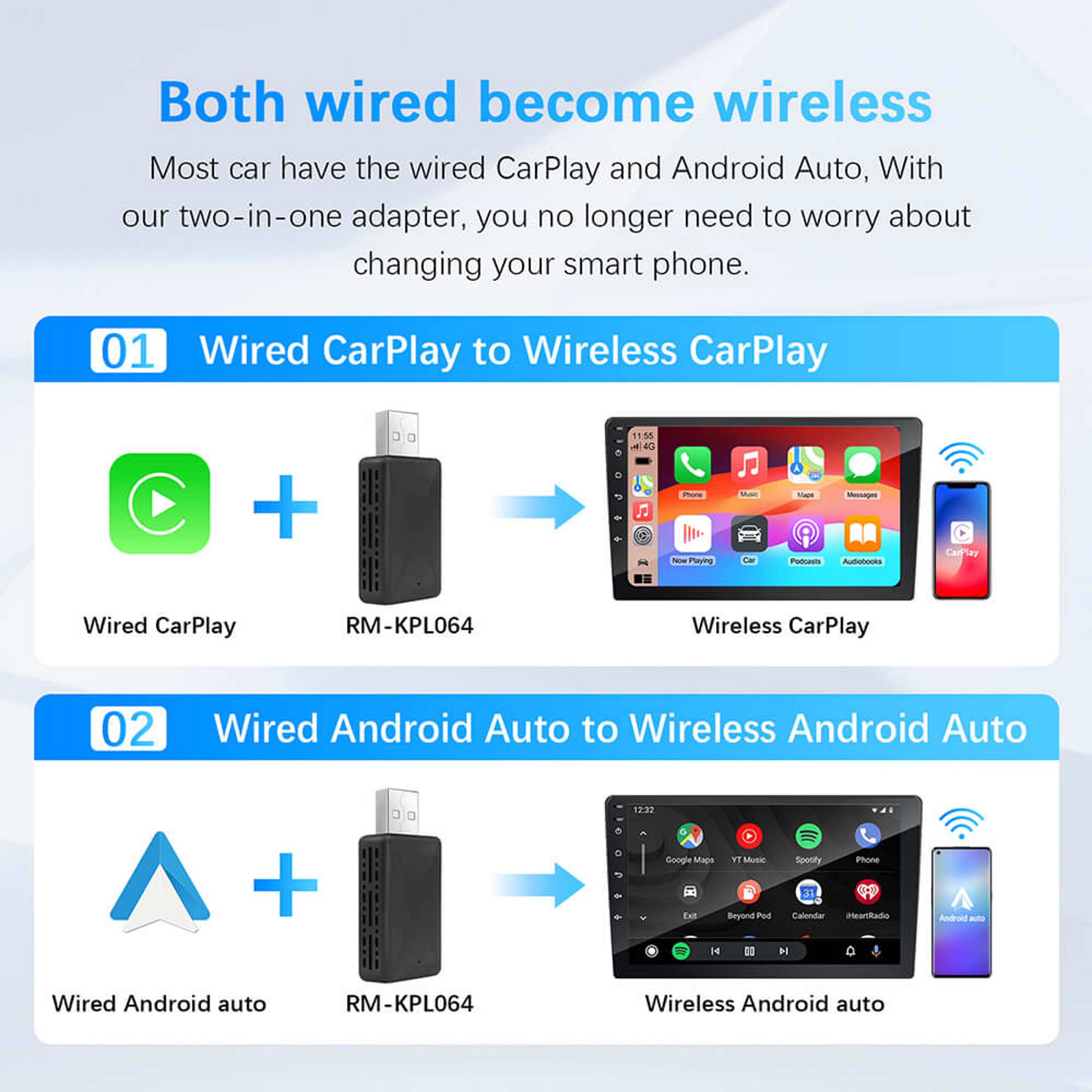 Wireless CarPlay Android Auto Adapter With Plug And Play Auto Connection 2