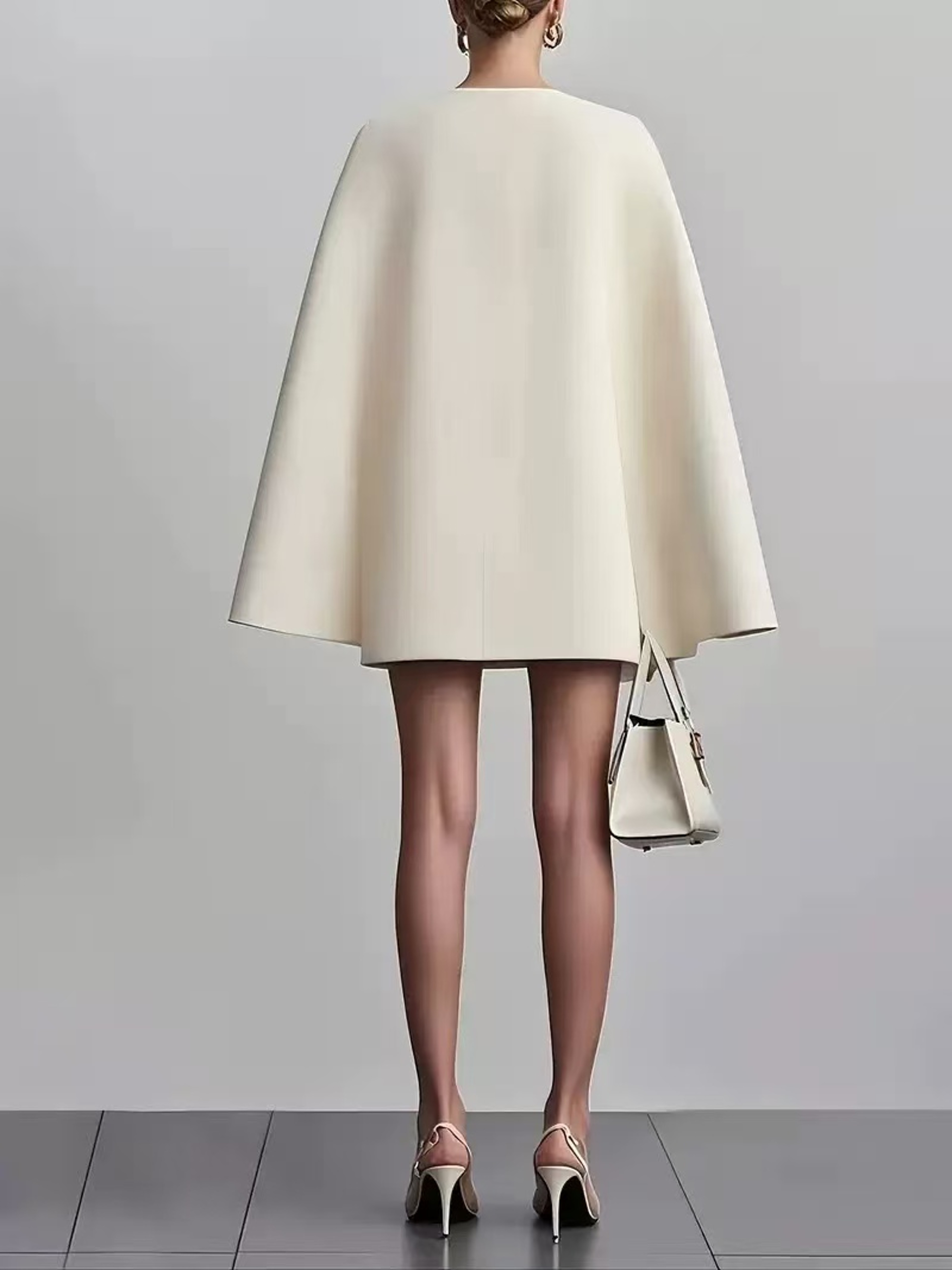 Elegant Cape Sleeve Blazer Dress Double Breasted V Neck Office Party Dress – view 2