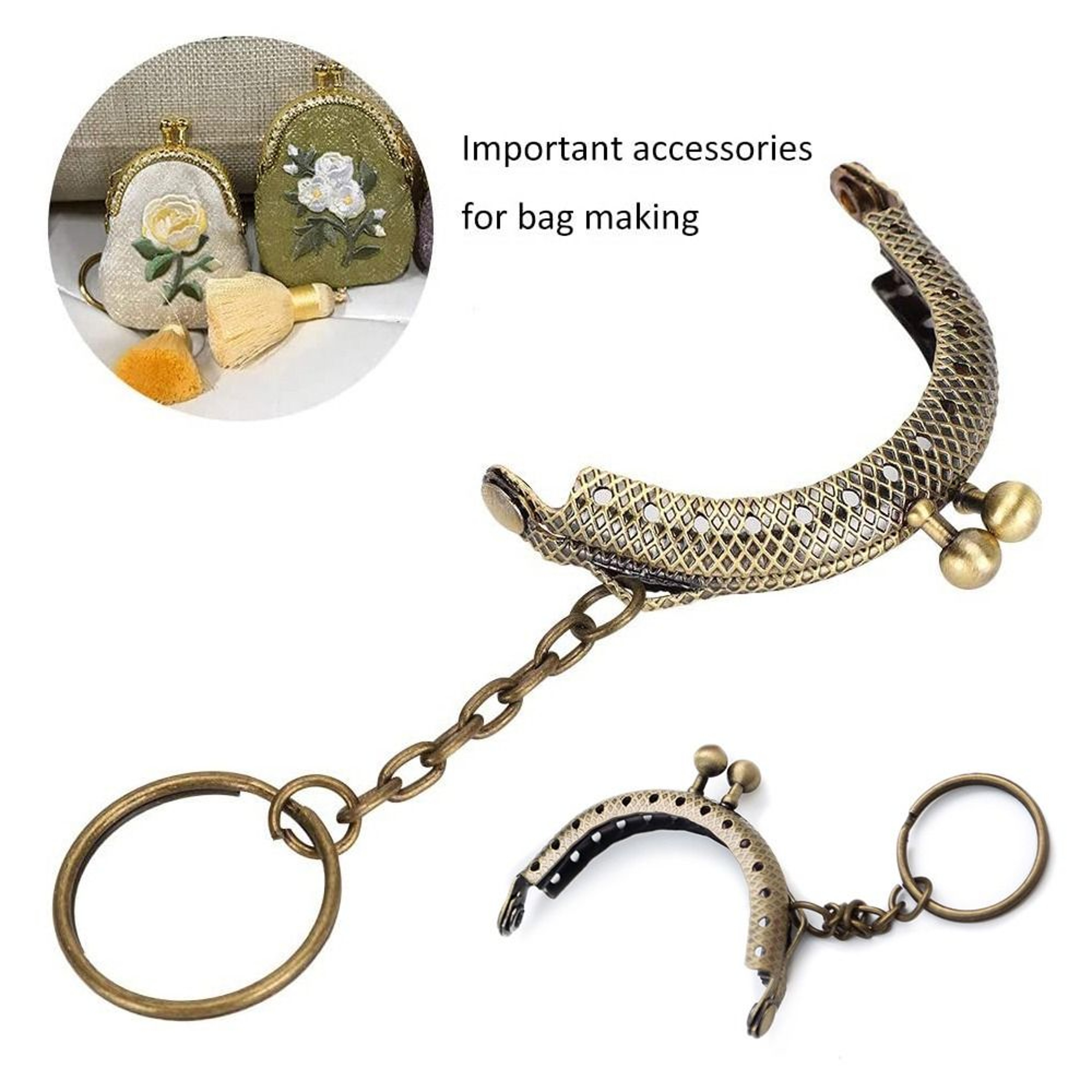 DIY Metal Coin Purse Frame with Kiss Clasp Keychain for Handmade Wallets – view 3