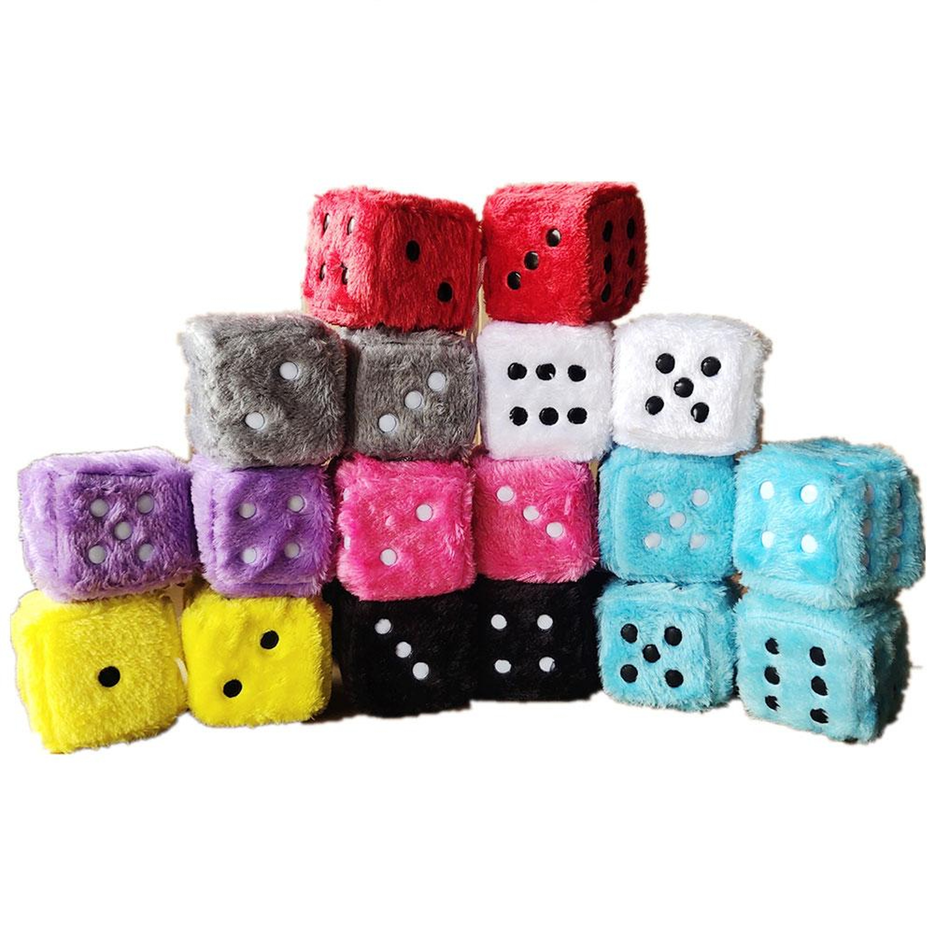 Long Hair Fuzzy Dice Car Ornament Plush Rearview Mirror Decor 1