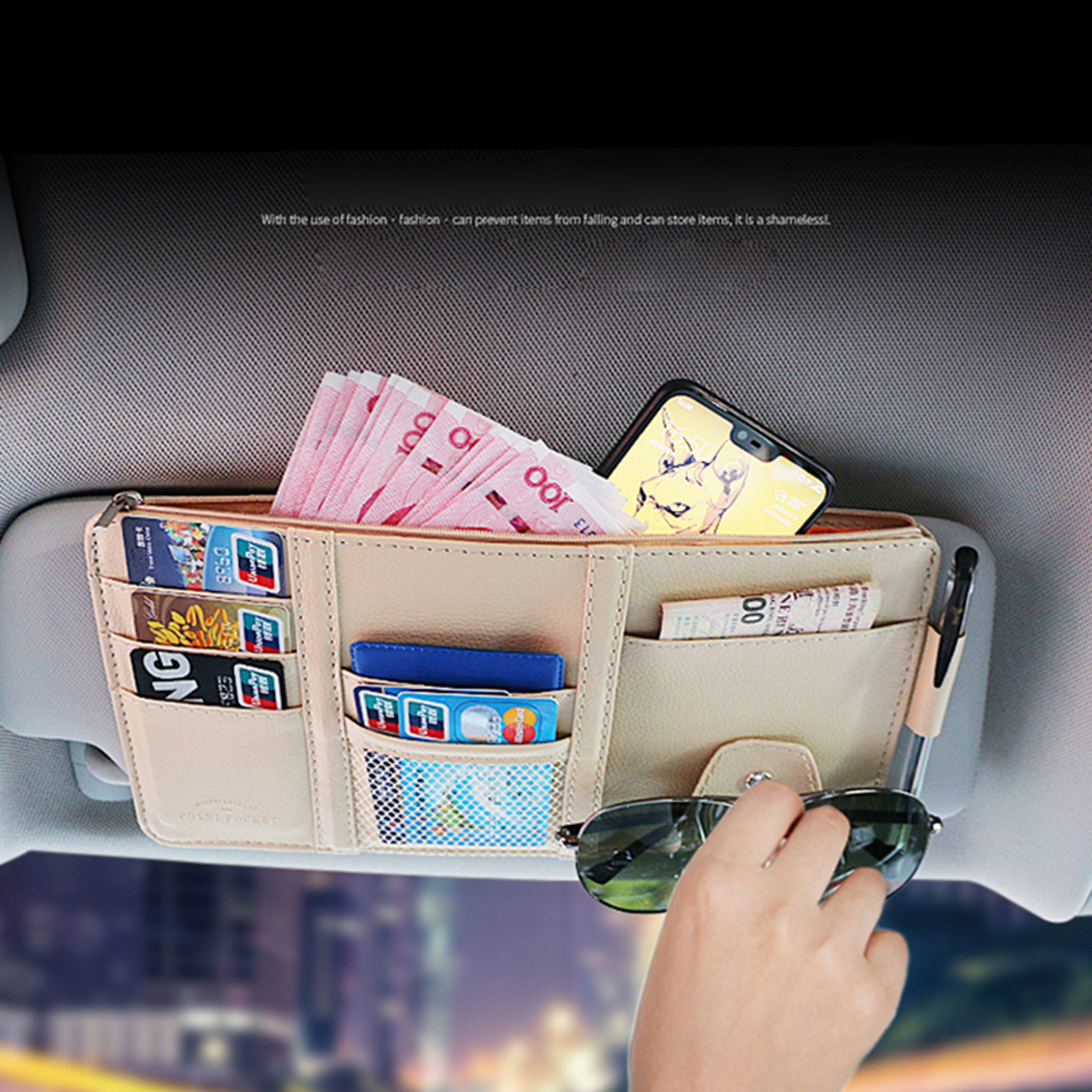 Car Sun Visor Organizer PU Leather Document Holder with Multi Pocket Storage – view 3