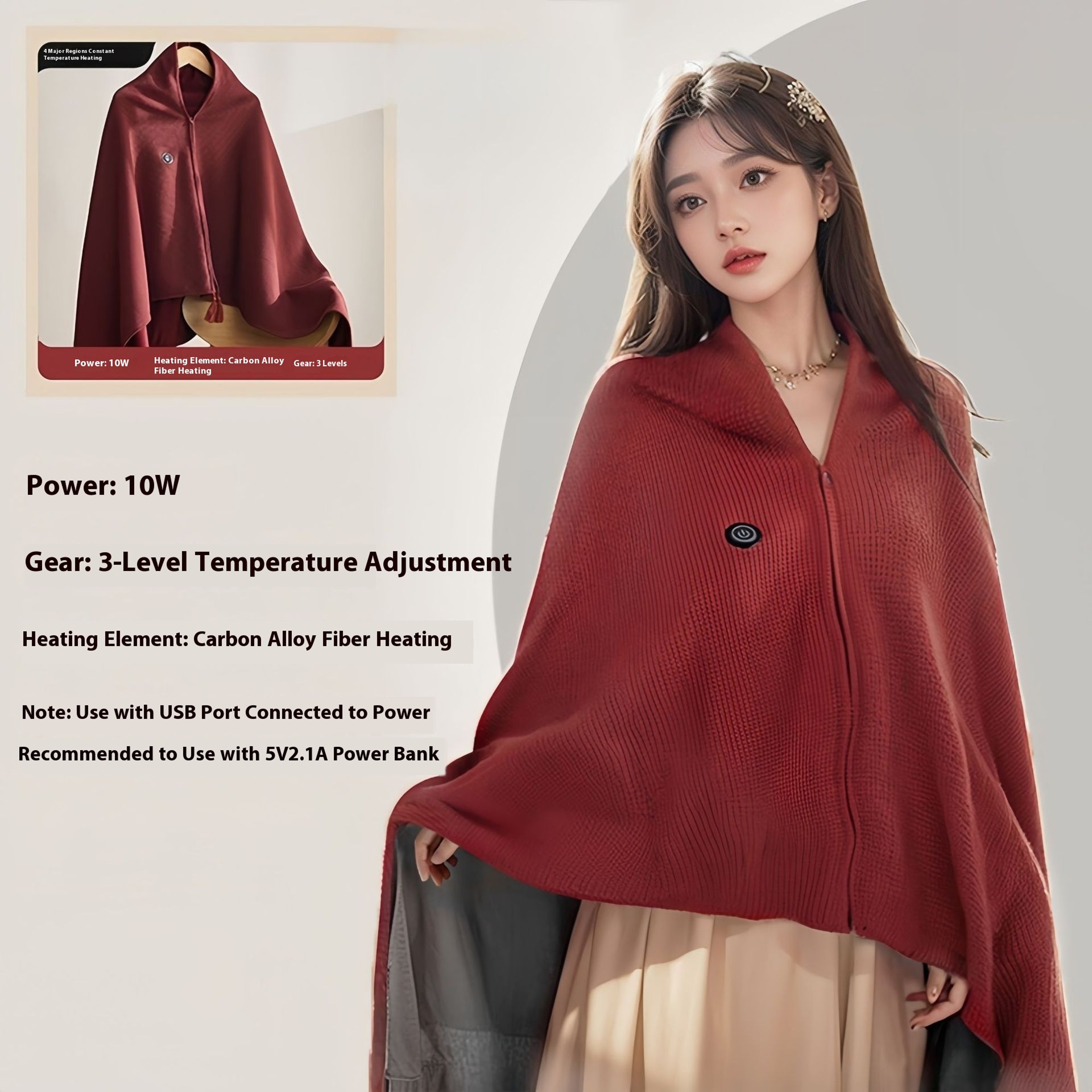 USB Heated Blanket Wearable Heated Shawl for Cozy Portable Warmth – view 8