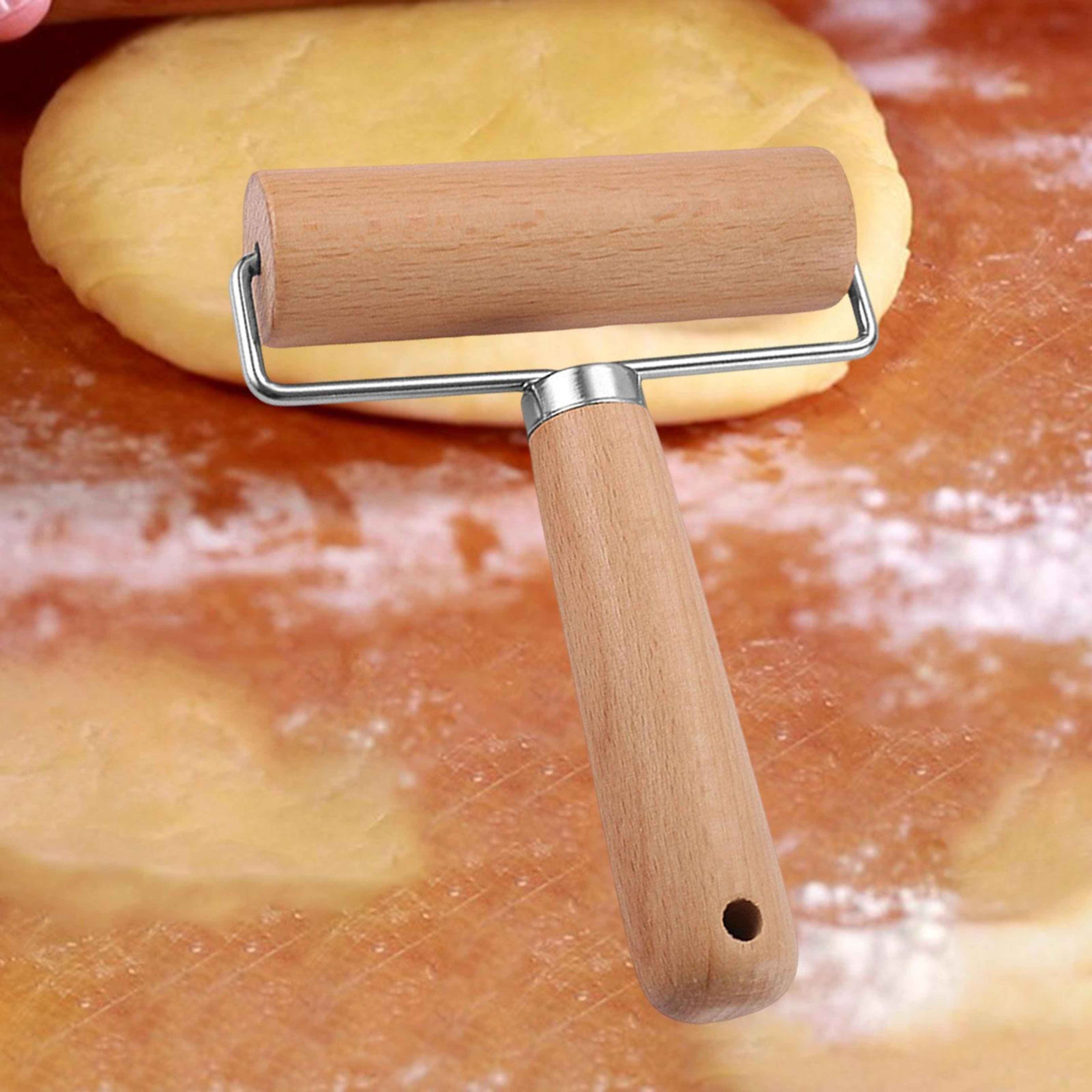 Wooden Rolling Pin with Handle for Dough Pastry Cookies and Fondant – view 3