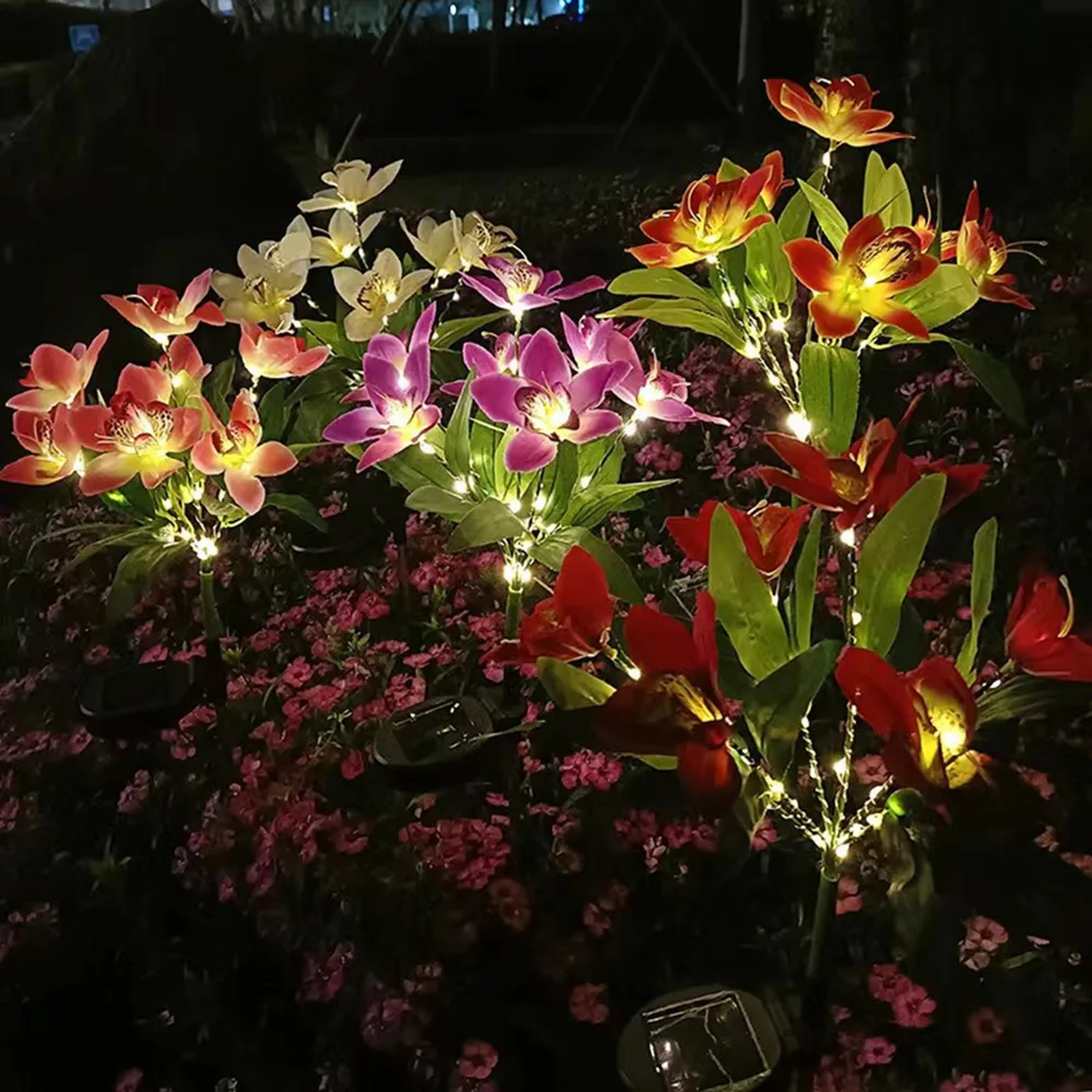 Solar Orchid Flower Lights Outdoor Garden Stake Decor – view 2