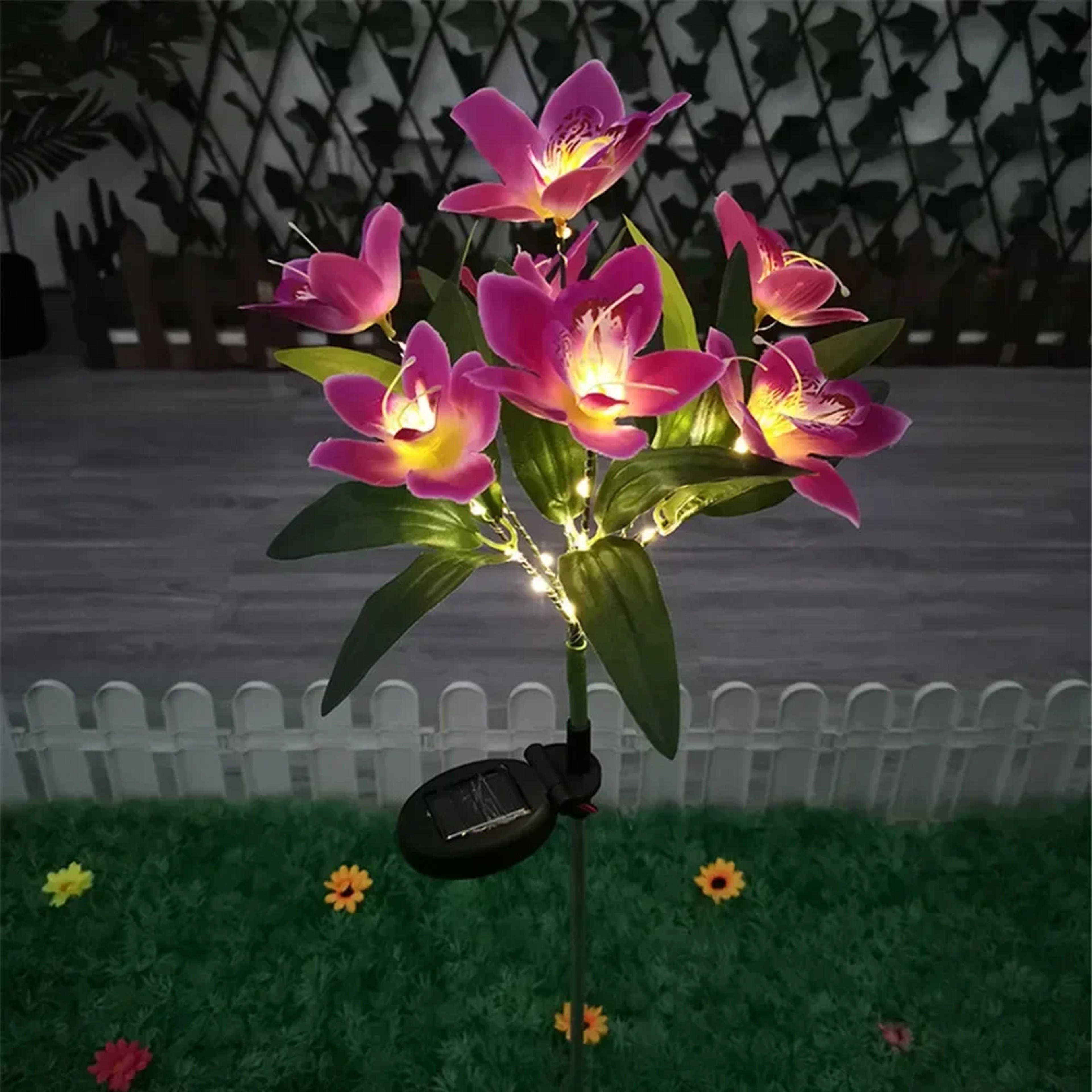 Solar Orchid Flower Lights Outdoor Garden Stake Decor – view 10