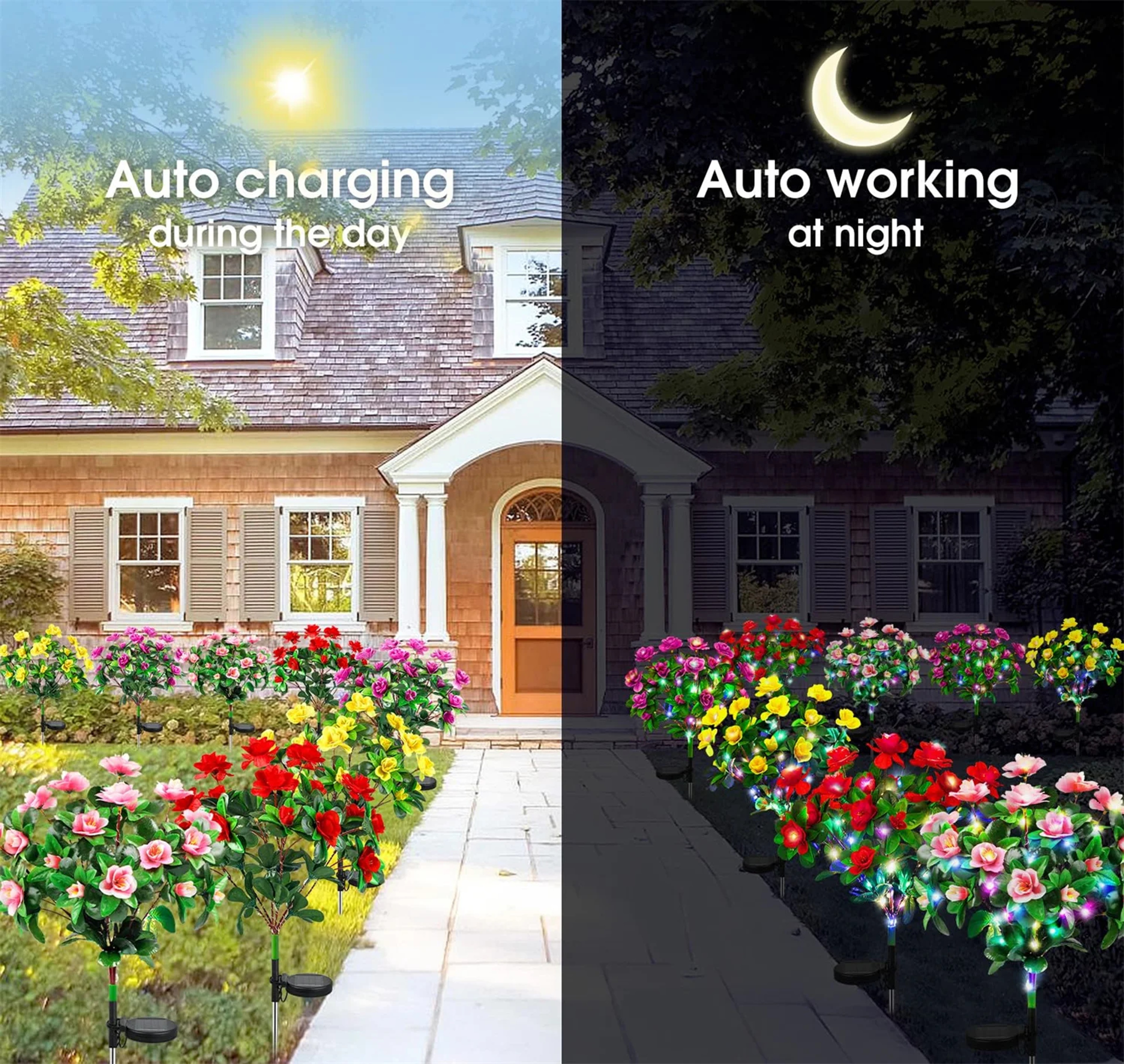 Solar Azalea Flower Lights Waterproof Outdoor Garden Pathway Decor 3