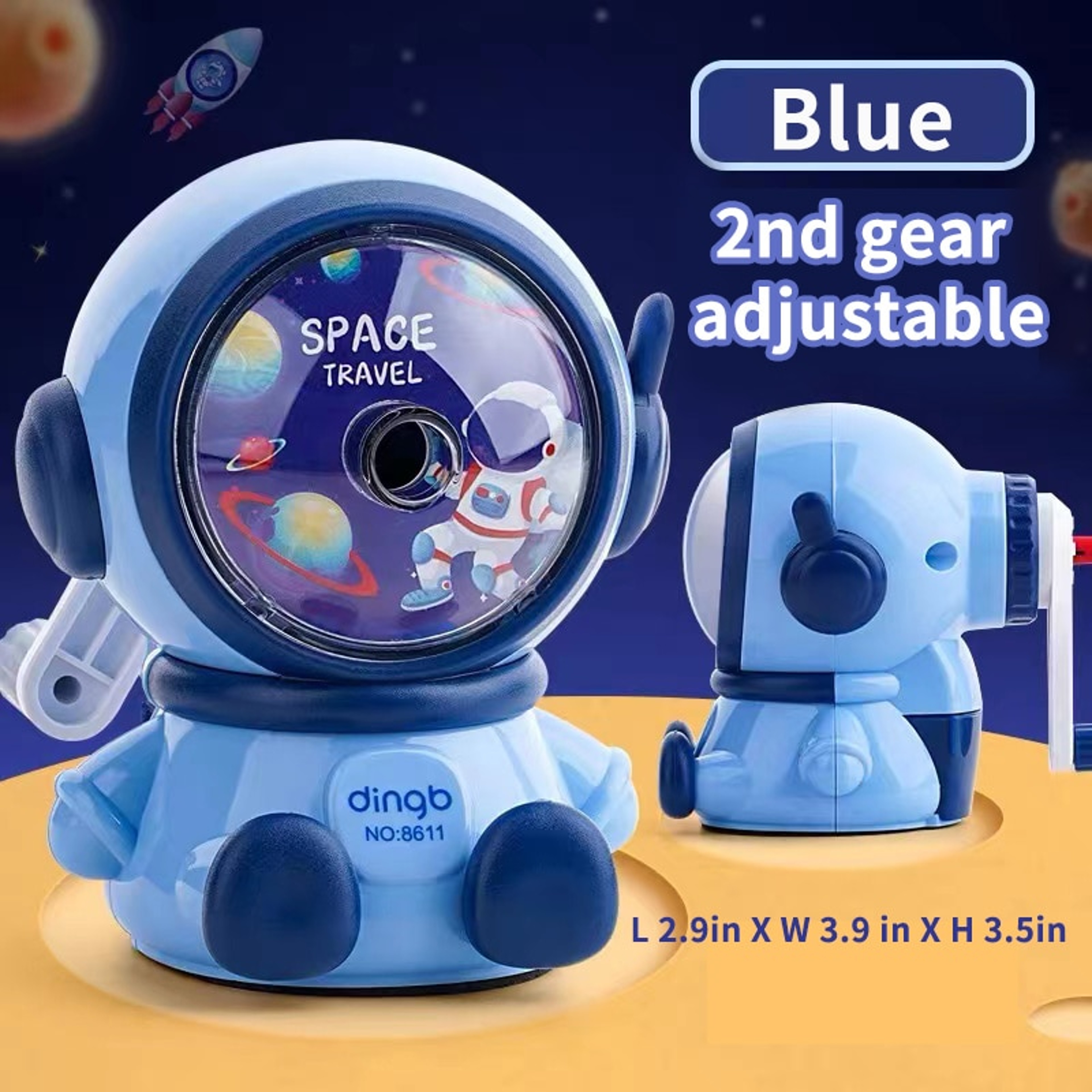 Astronaut Hand Crank Pencil Sharpener for Kids with Shavings Container – view 7