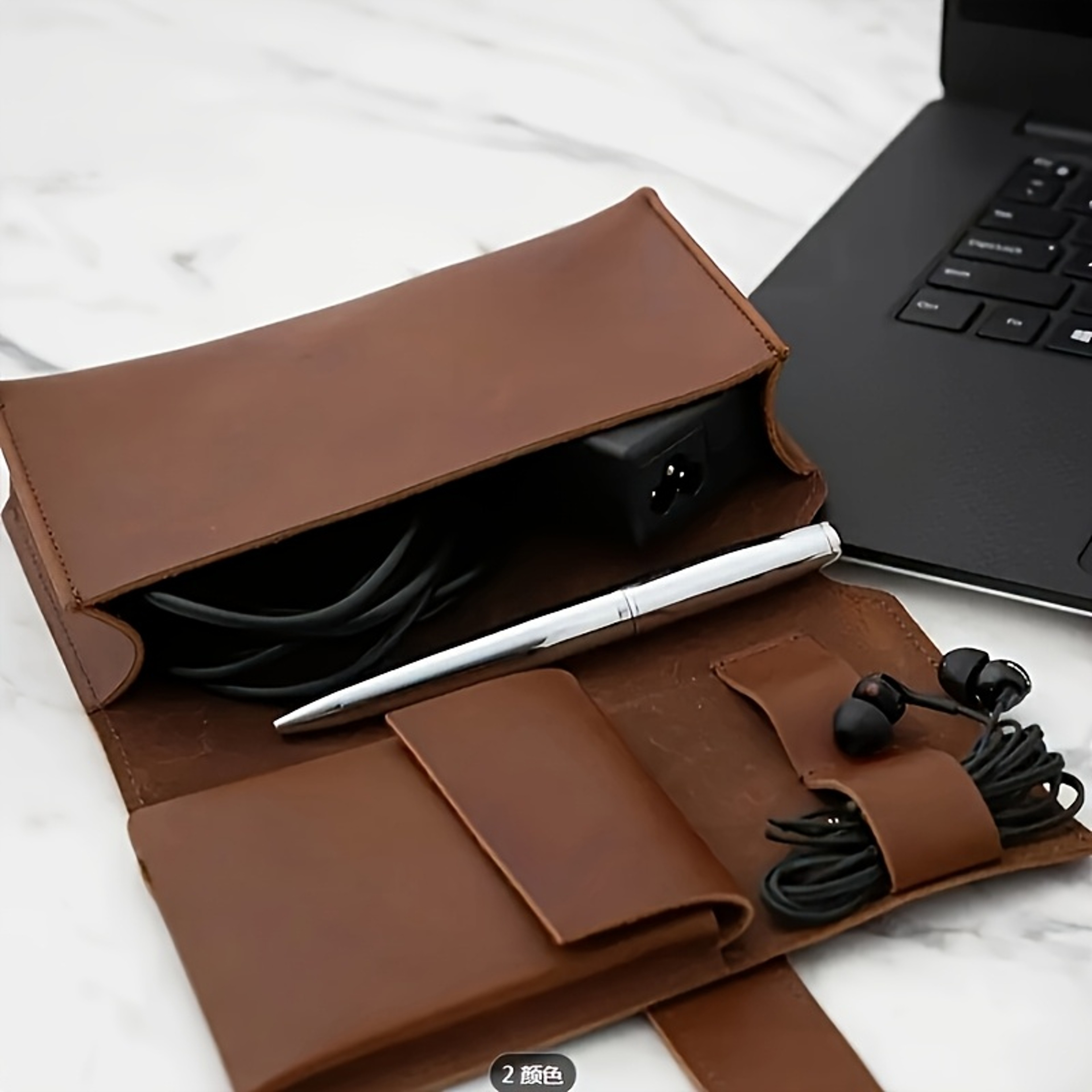 PU Leather Tech Organizer Pouch for Cables Chargers and Travel Accessories – view 2