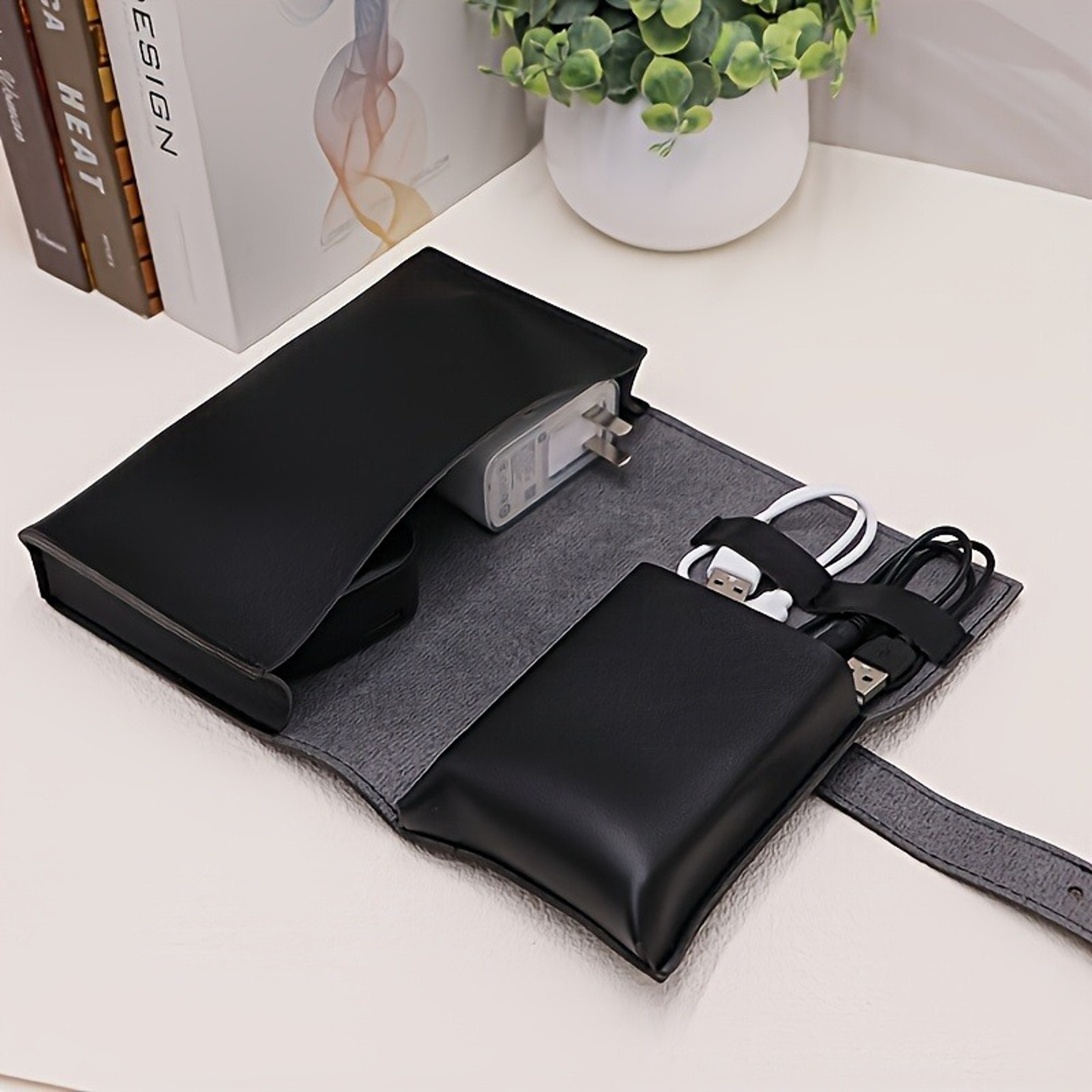 PU Leather Tech Organizer Pouch for Cables Chargers and Travel Accessories – view 8