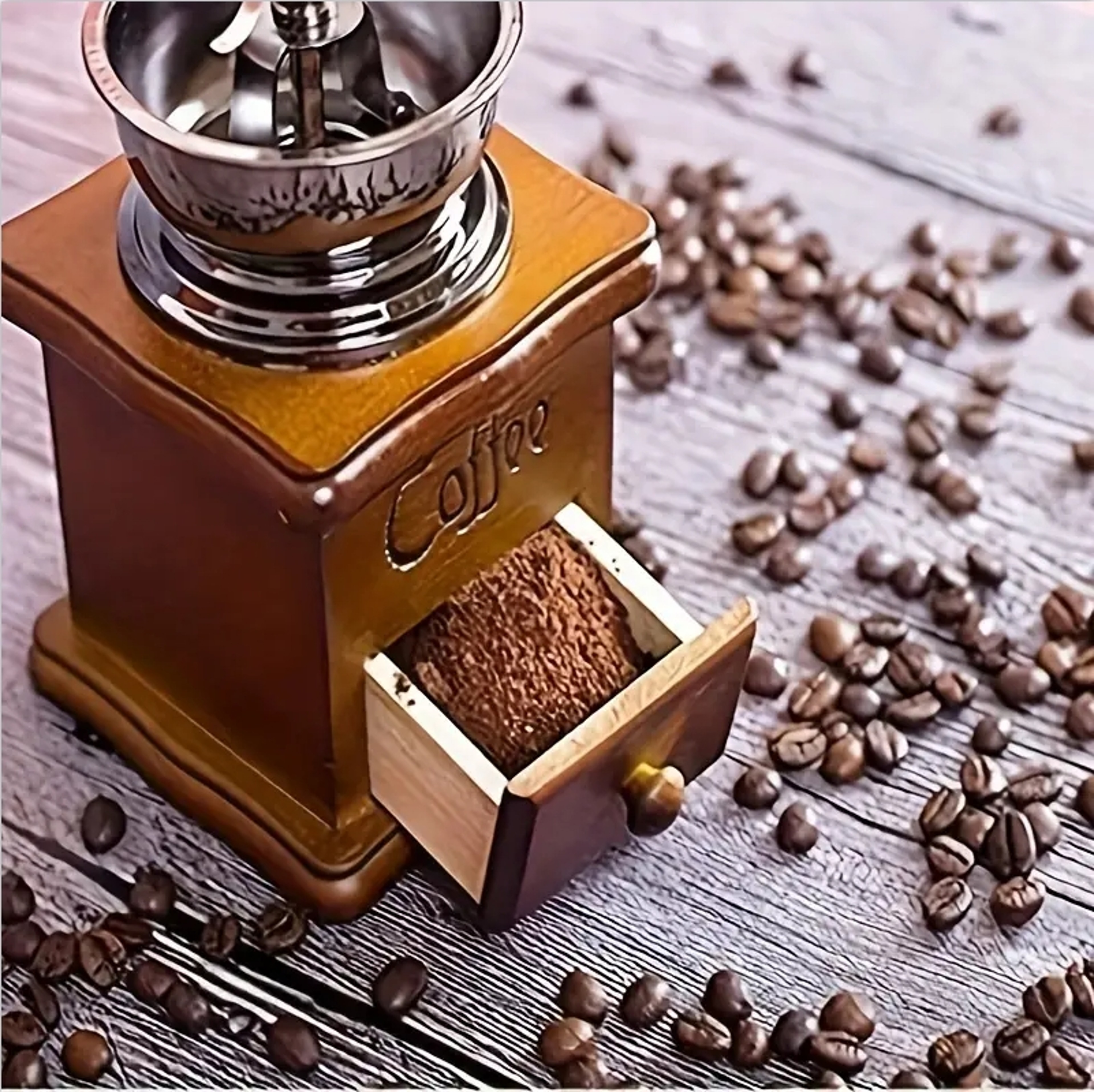 Vintage Manual Coffee Grinder Wooden Hand Crank Burr Coffee Mill 4