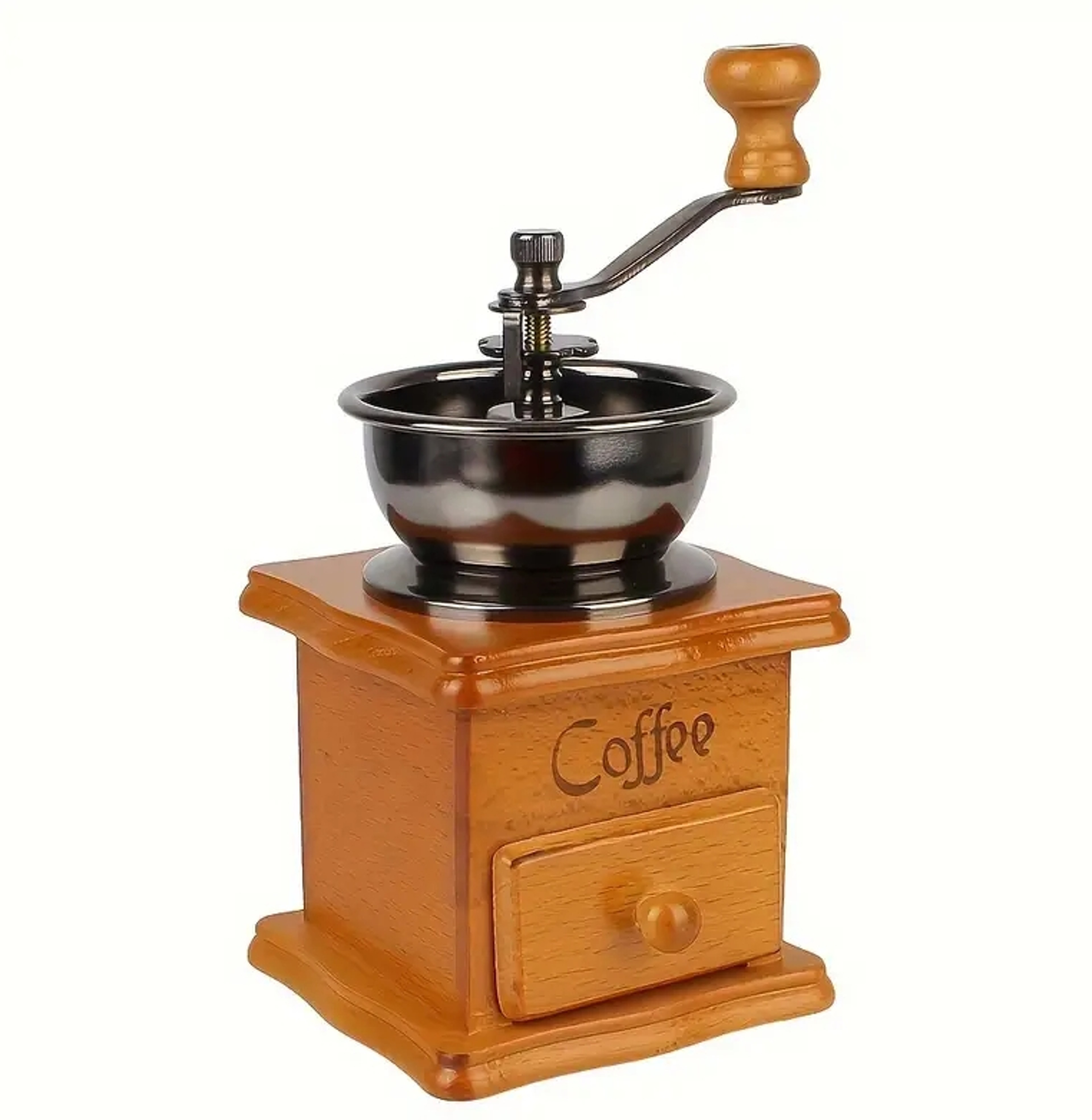 Vintage Manual Coffee Grinder Wooden Hand Crank Burr Coffee Mill 8