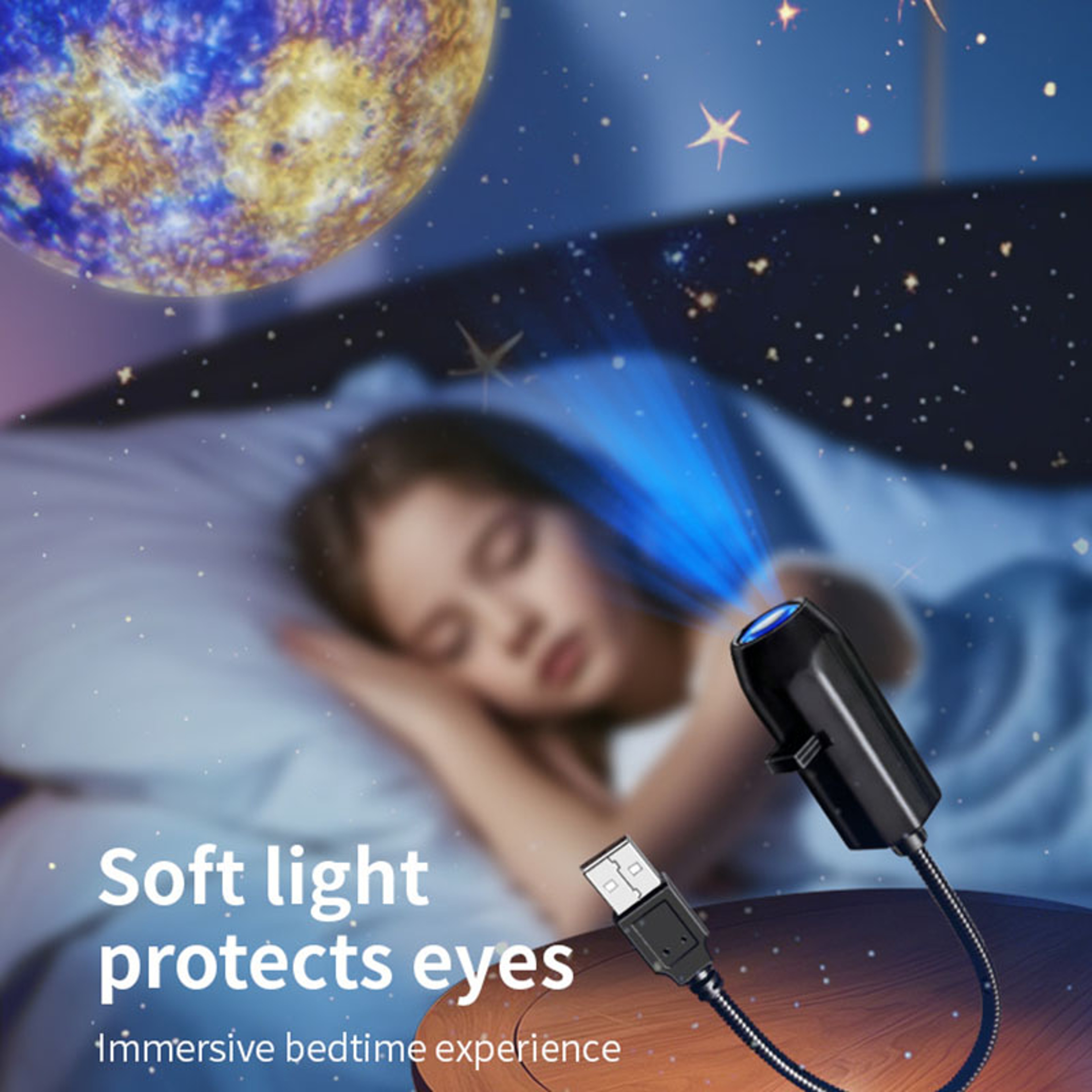 USB Galaxy Projector Lamp With Moon Earth And Star Patterns For Bedroom Night Lighting 5
