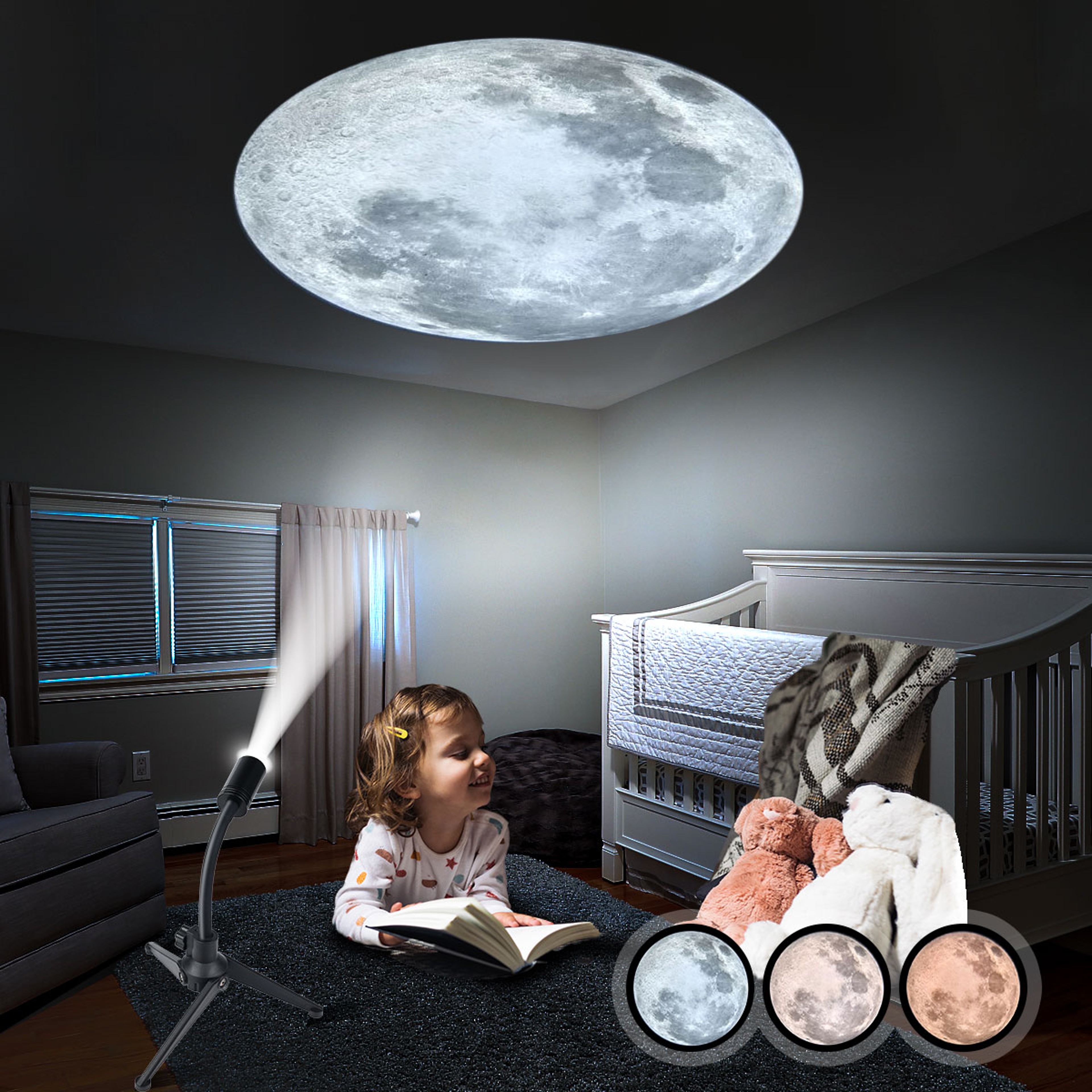 Dimmable Moon Projector Night Light with three Colors USB Power and Adjustable Projection – view 3