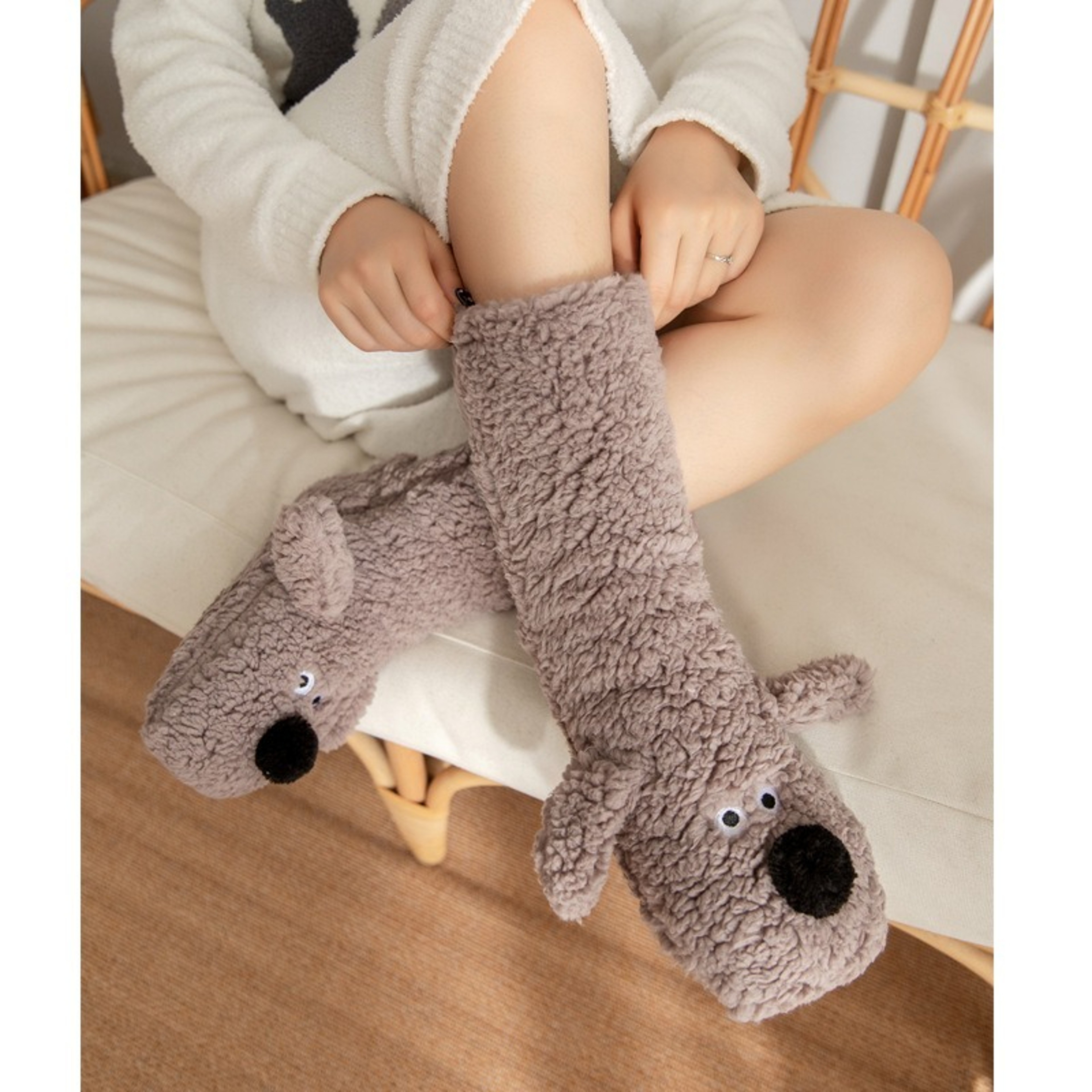 Cozy Cartoon Dog Slipper Socks Warm Winter Floor Socks For Adults 2