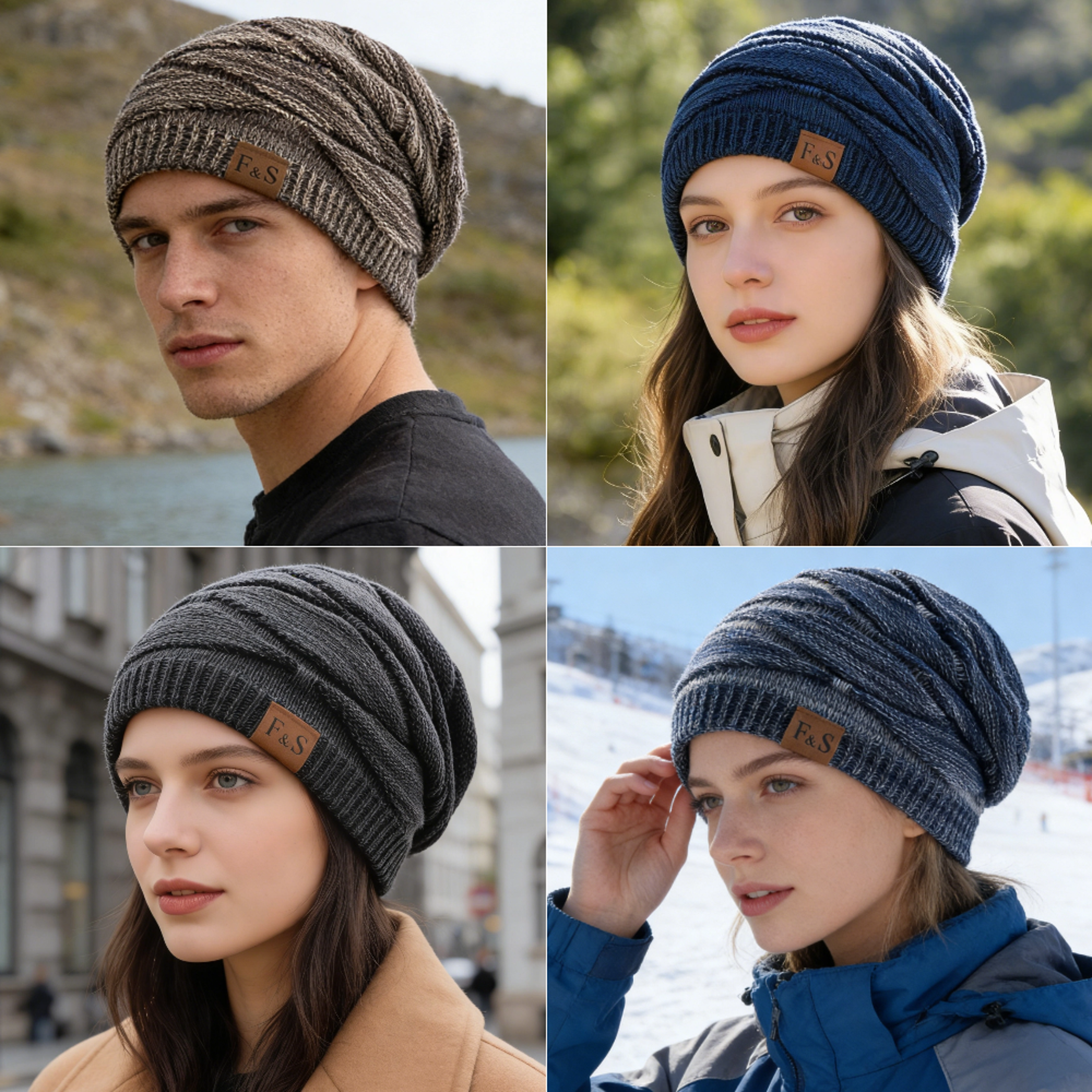 Warm Fleece Lined Slouchy Beanie Unisex Knitted Winter Hat – view 6