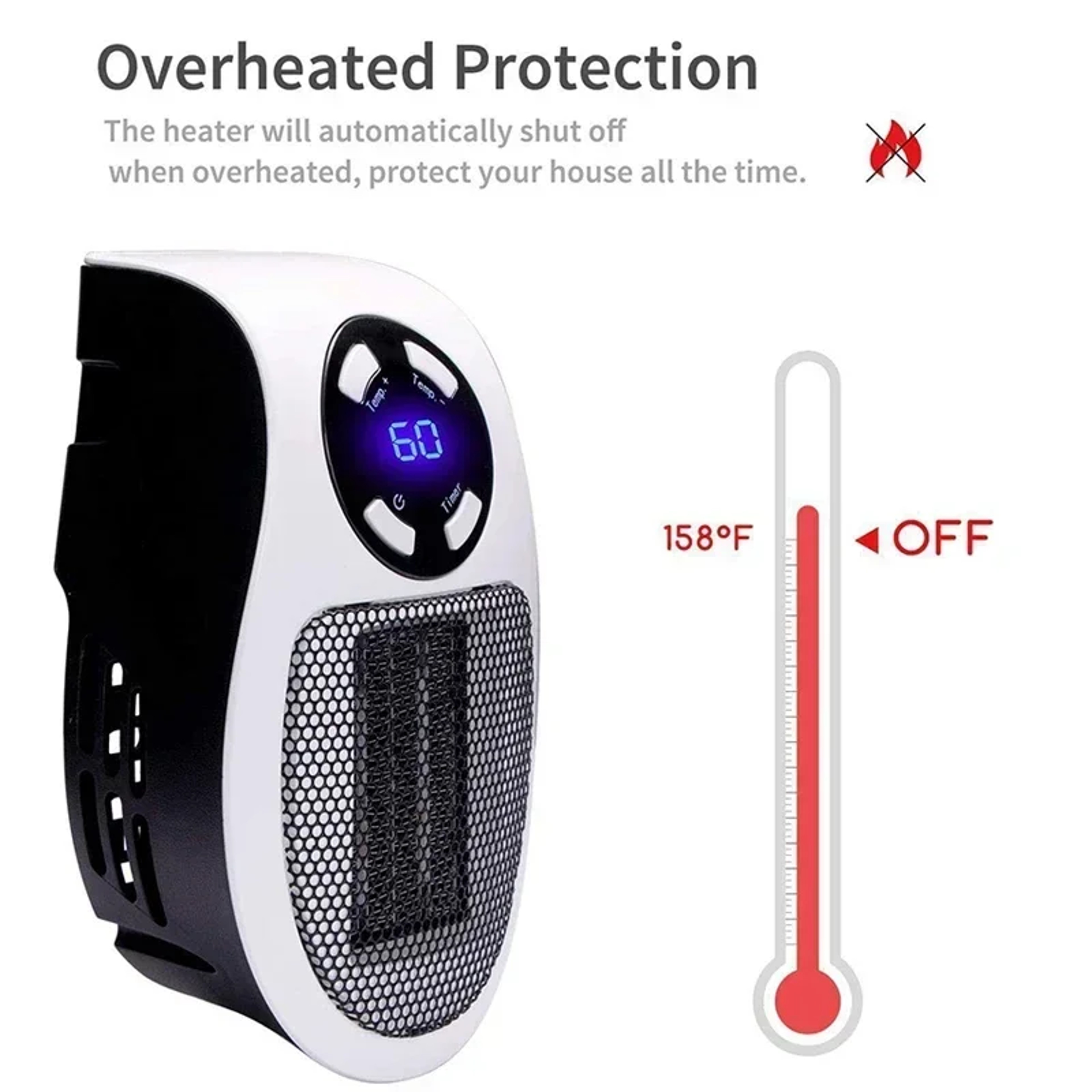 Portable Electric Heater Plug In Wall Heater With Adjustable Temperature And Timer 4
