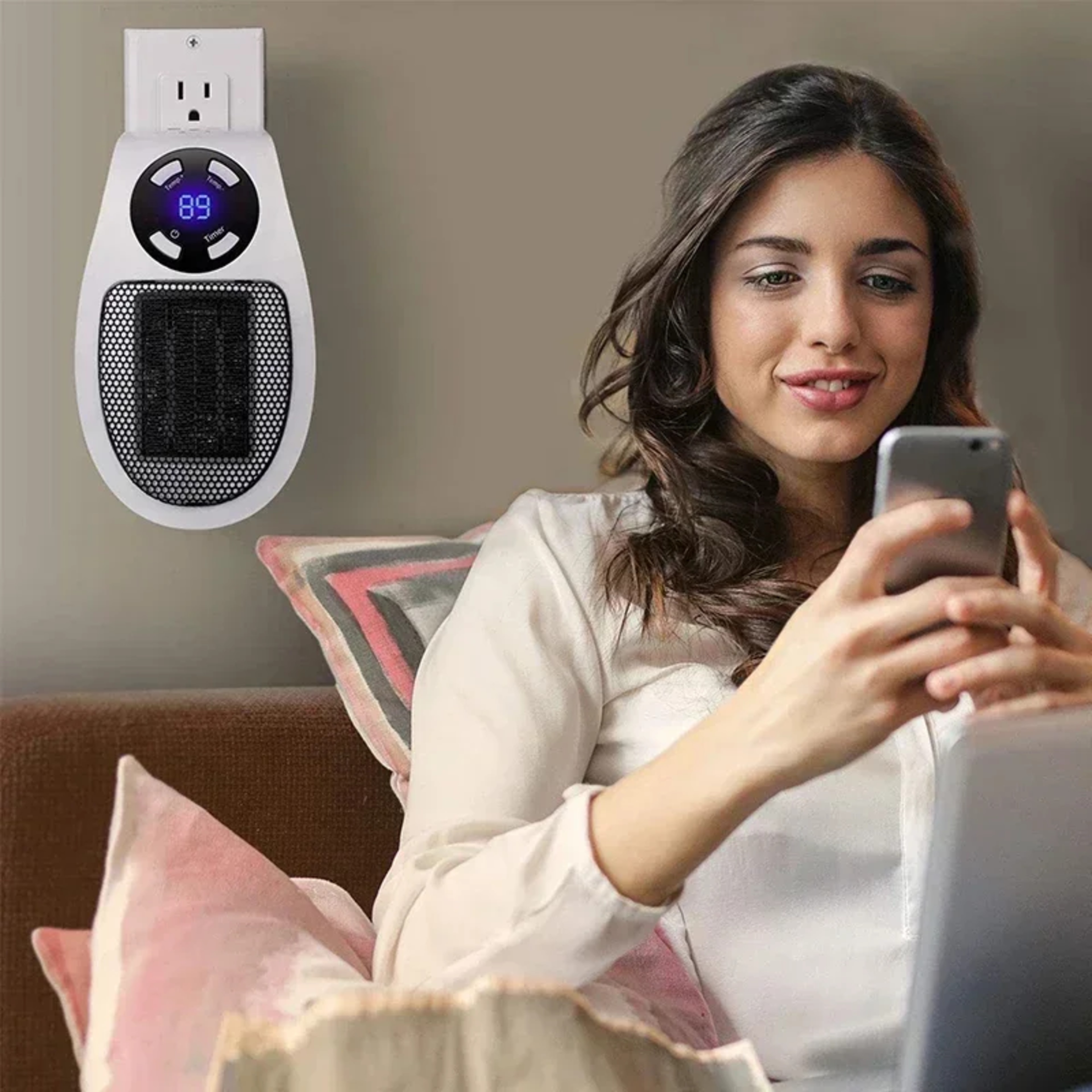Portable Electric Heater Plug In Wall Heater With Adjustable Temperature And Timer 6