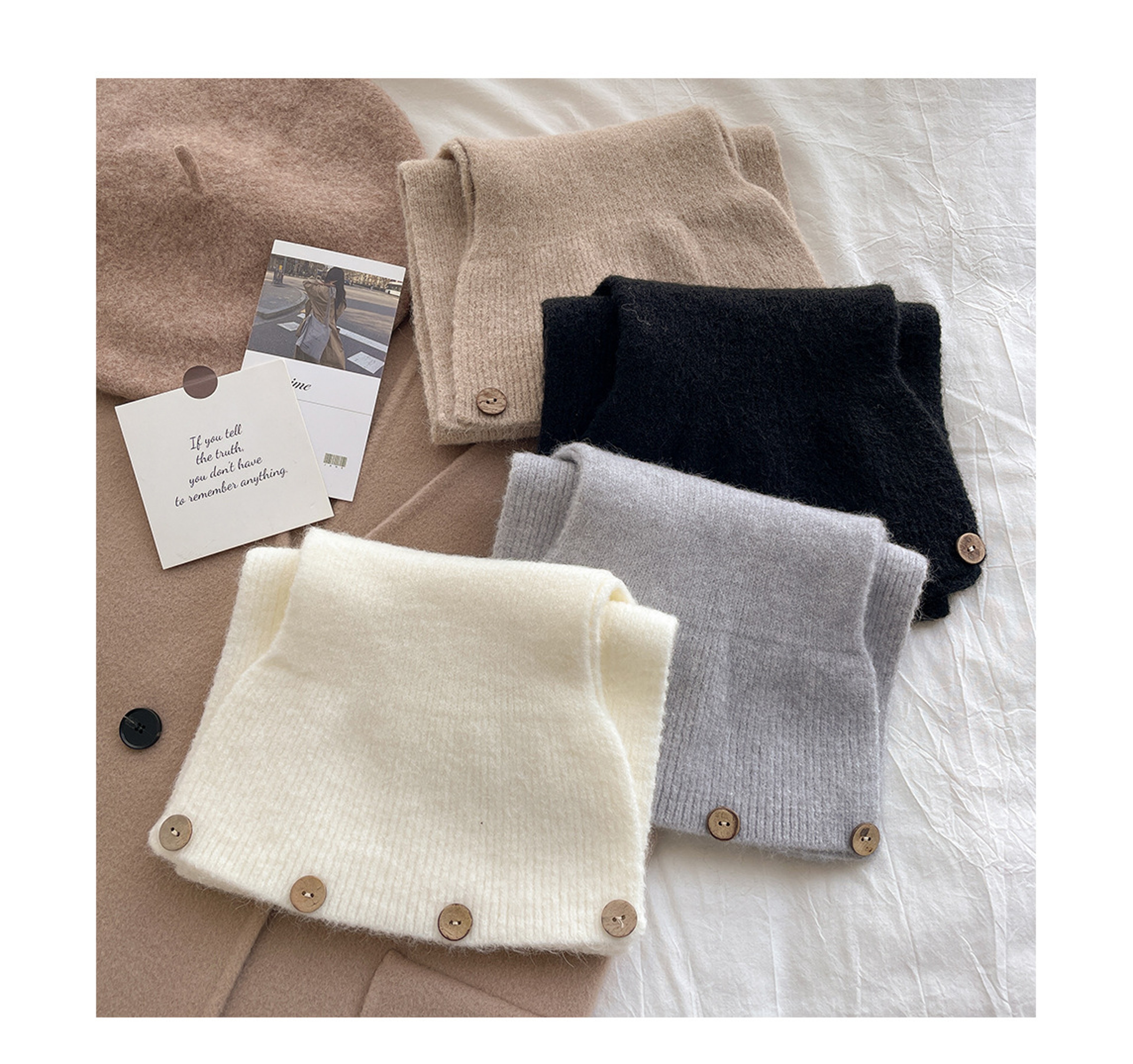 Womens Knitted Scarf Button Neck Warmer Short Winter Scarf – view 4