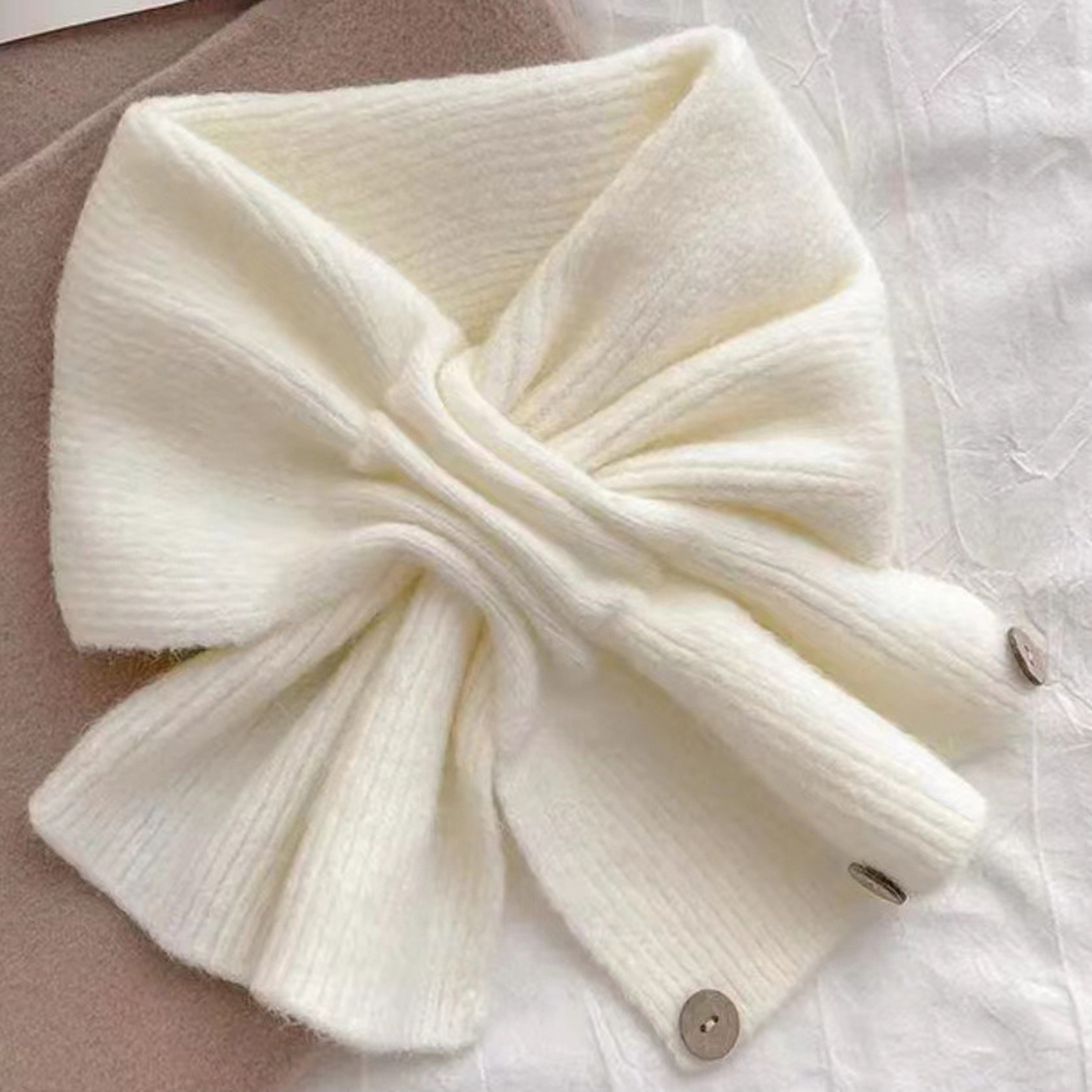 Womens Knitted Scarf Button Neck Warmer Short Winter Scarf – view 8