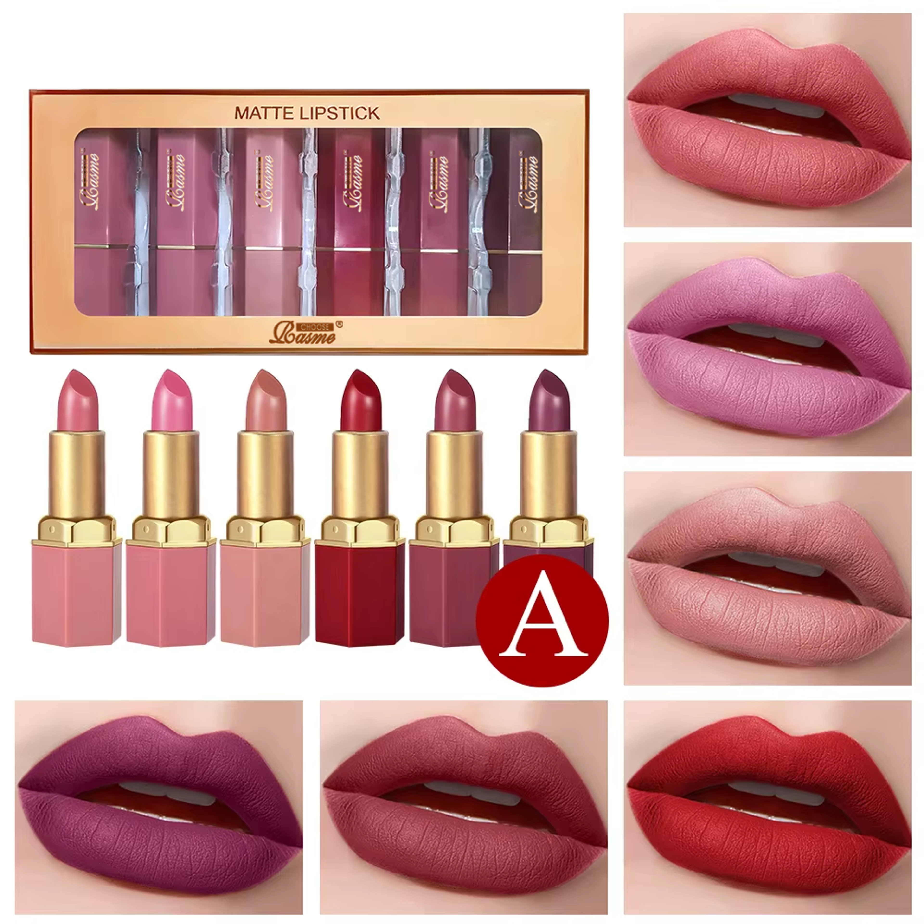 Gold Bar Velvet Lipstick Set Matte Pearlescent Glitter Lip Colors – view 7