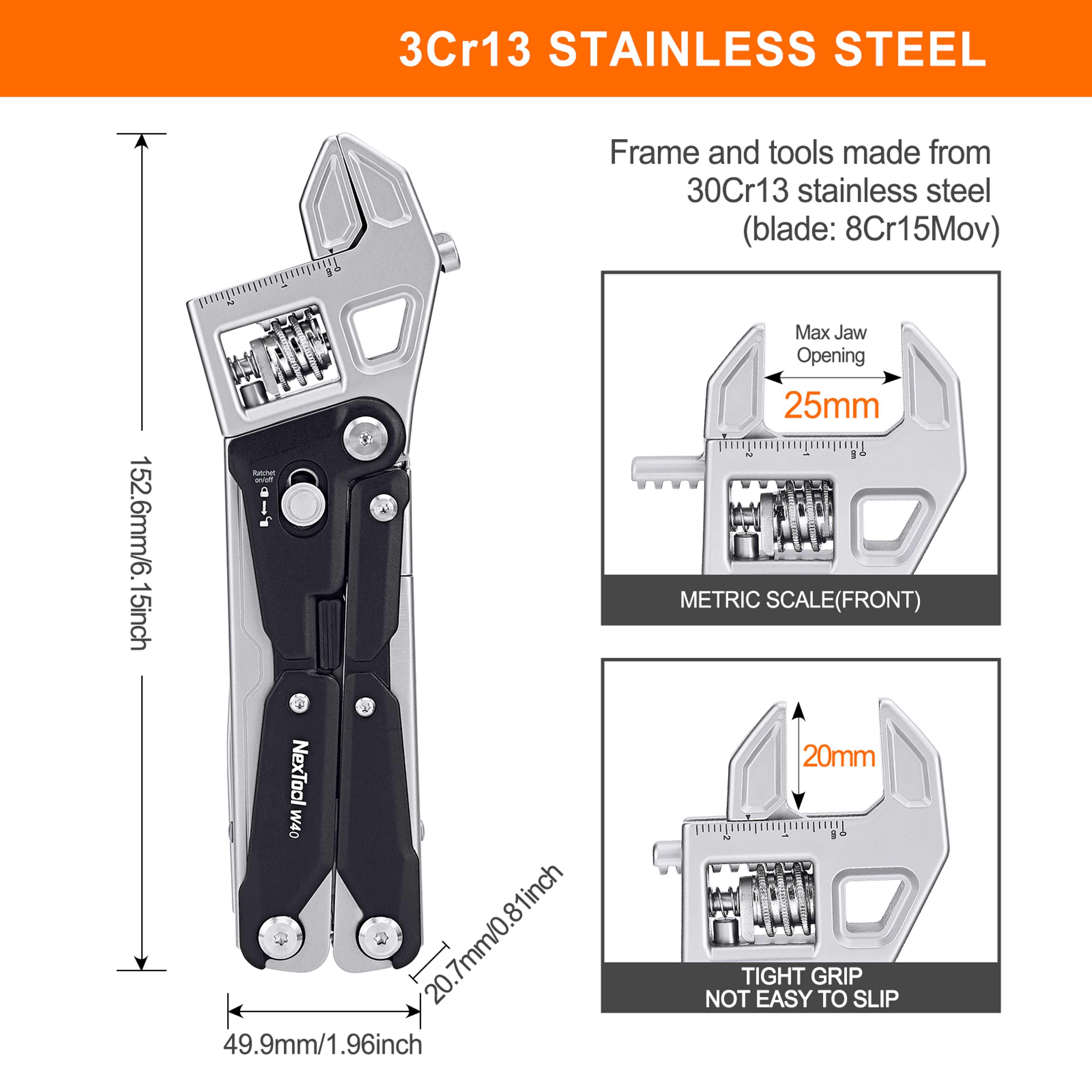 Adjustable Wrench Multitool Folding Camping Hand Tool – view 2