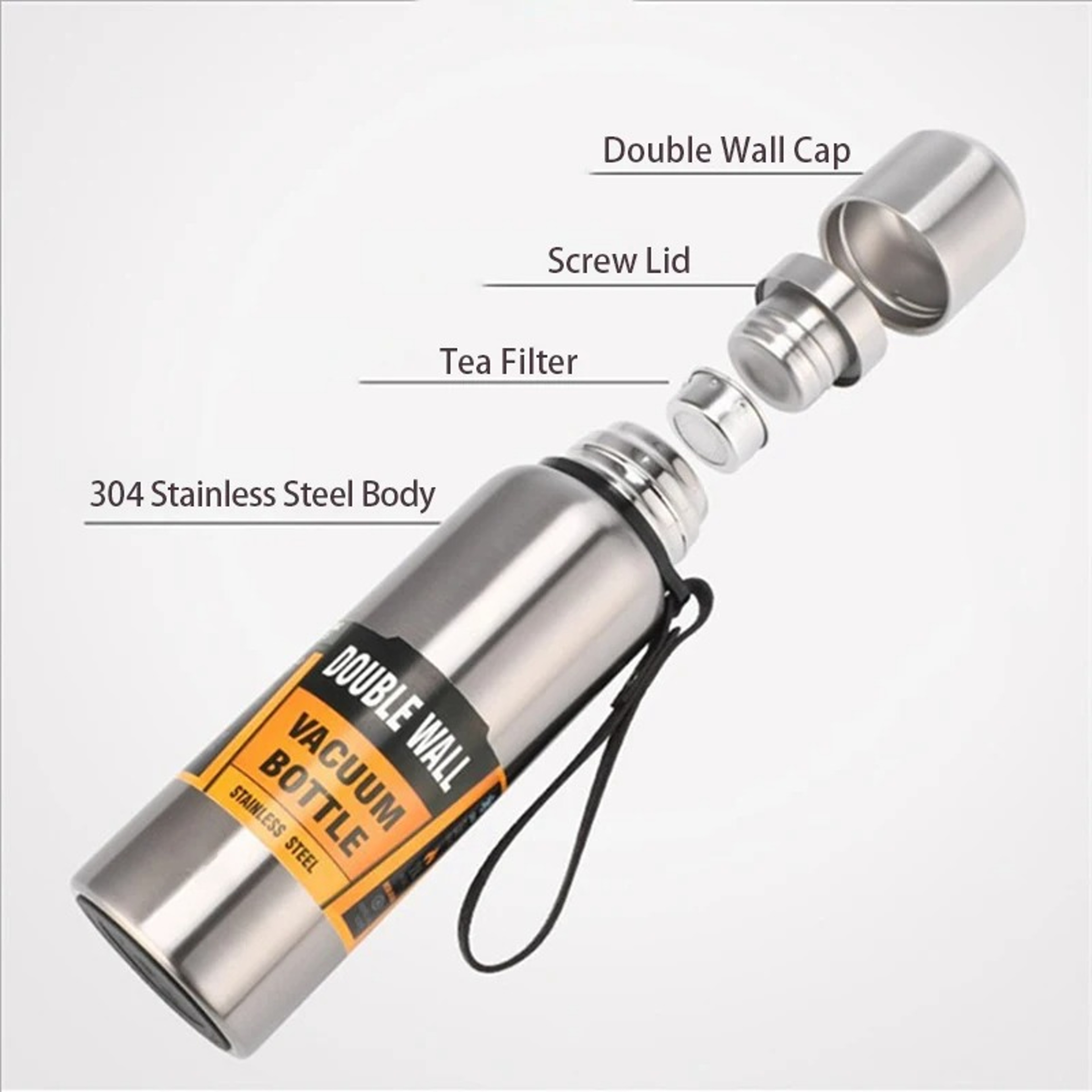 Stainless Steel Thermos Insulated Water Bottle with Portable Rope Handle – view 3