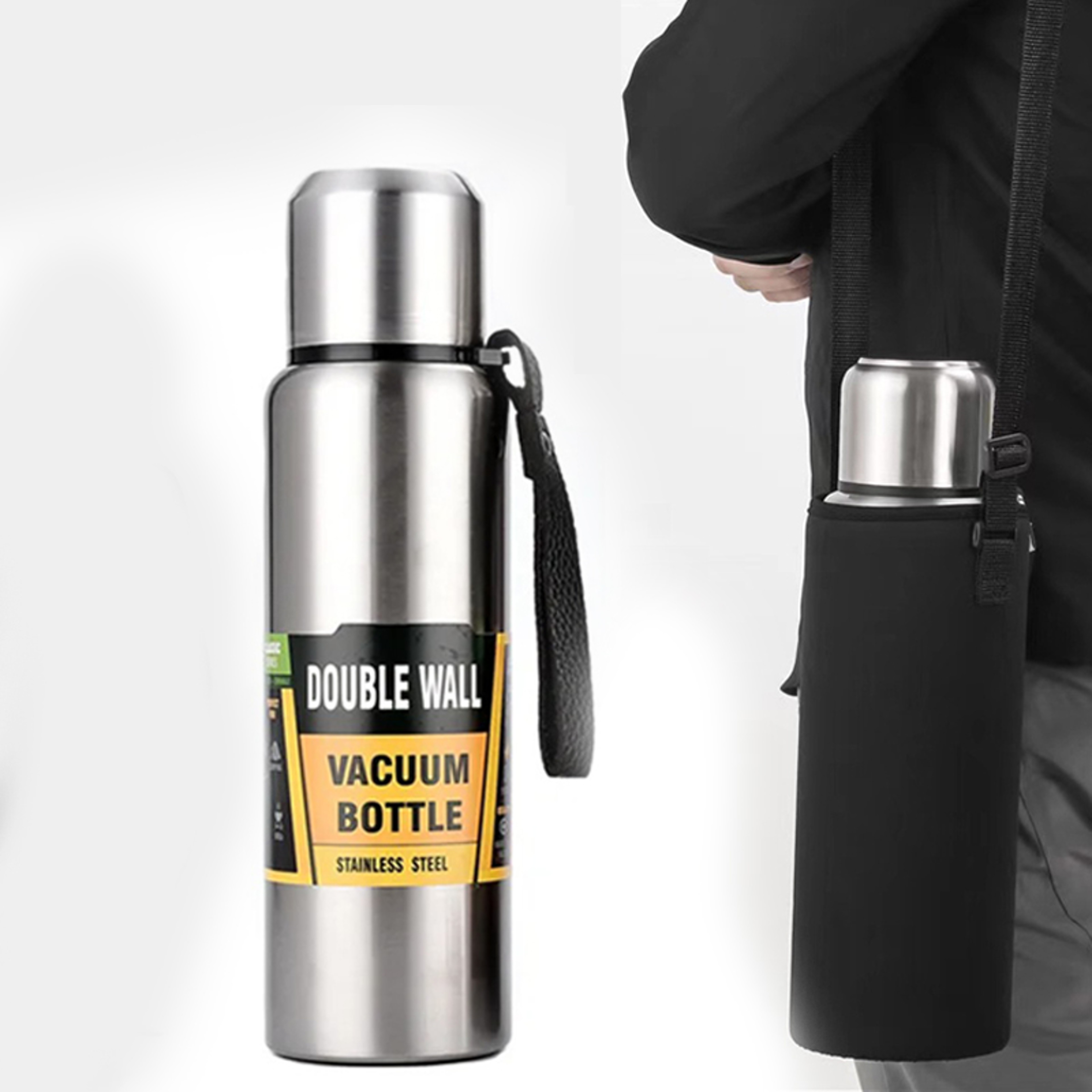 Stainless Steel Thermos Insulated Water Bottle with Portable Rope Handle – view 4