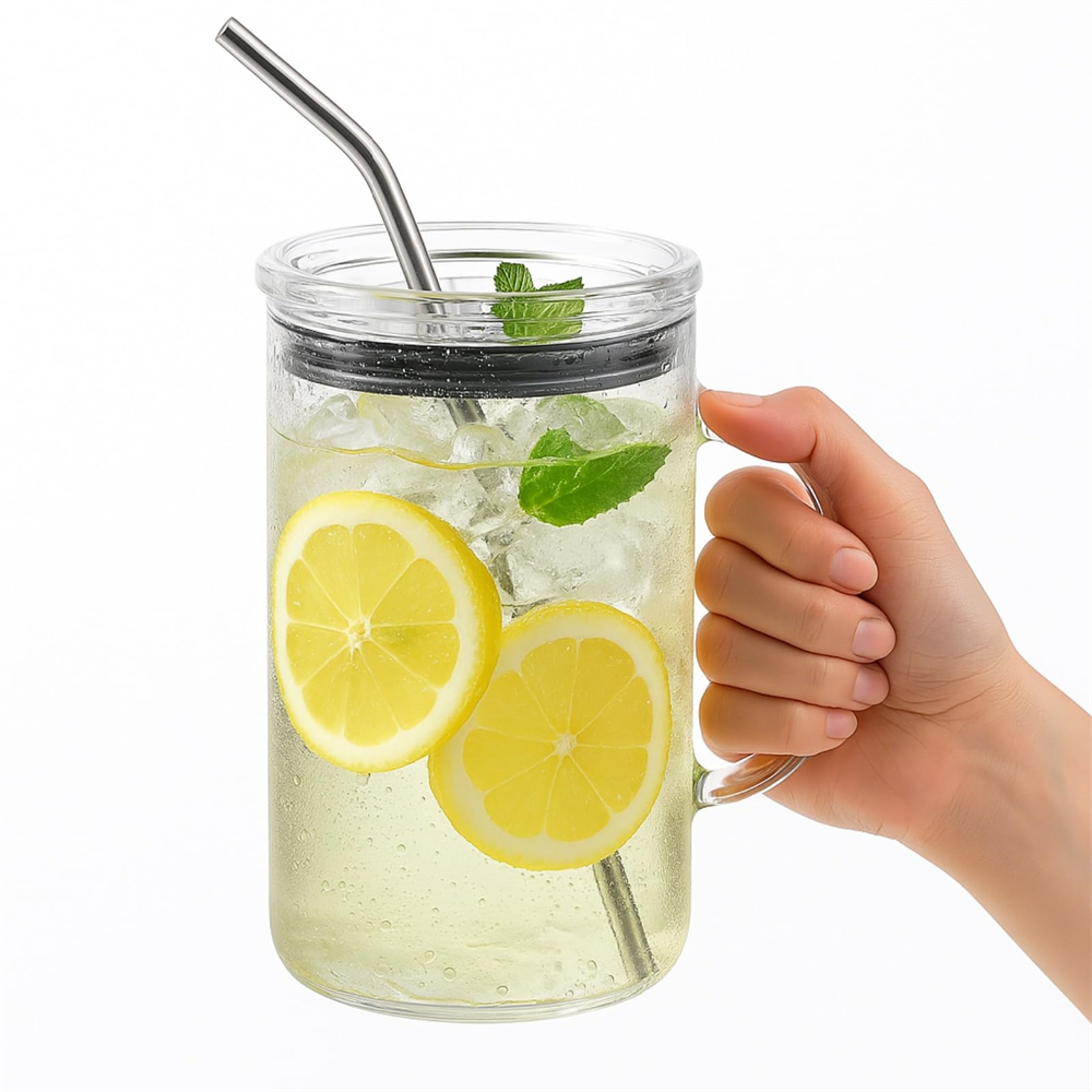 Glass Tumbler with Straw and Lid Reusable Iced Coffee Cup for Hot and Cold Drinks – view 1