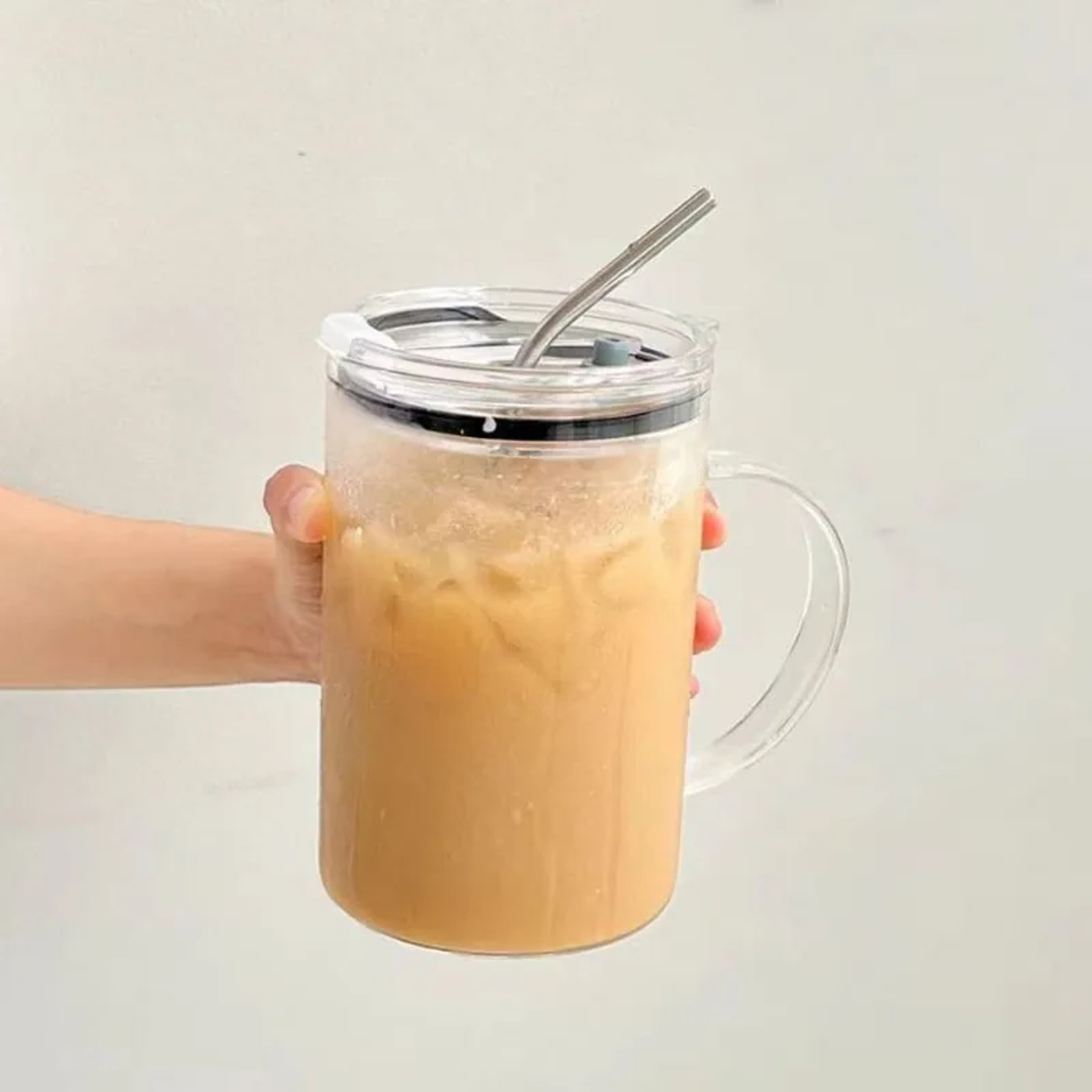 Glass Tumbler with Lid and Straw Large Capacity Iced Coffee Cup for Juice Milk and Daily Drinks – view 3