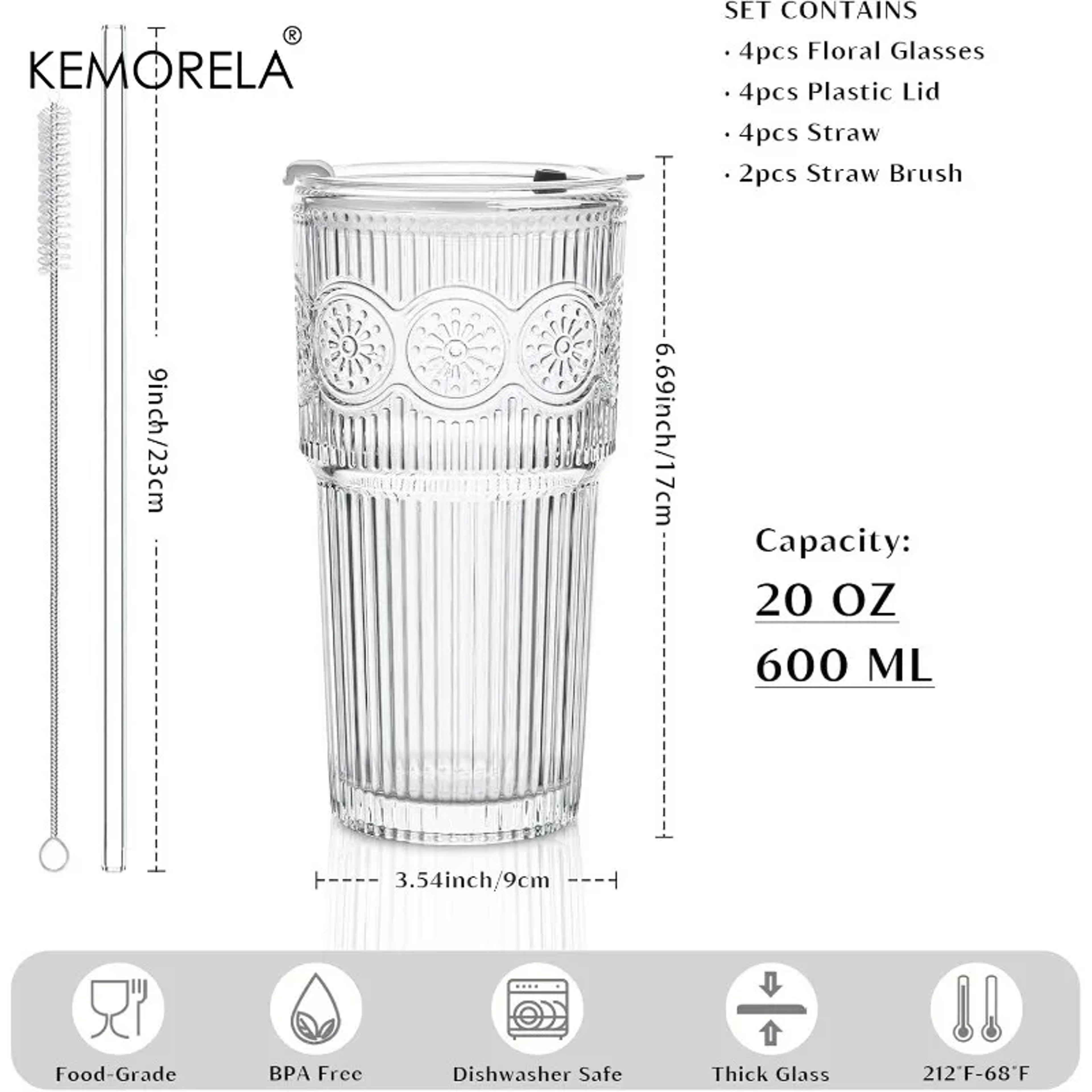 Floral Glass Tumbler With Lid And Straw For Iced Coffee Juice And Daily Drinks 5