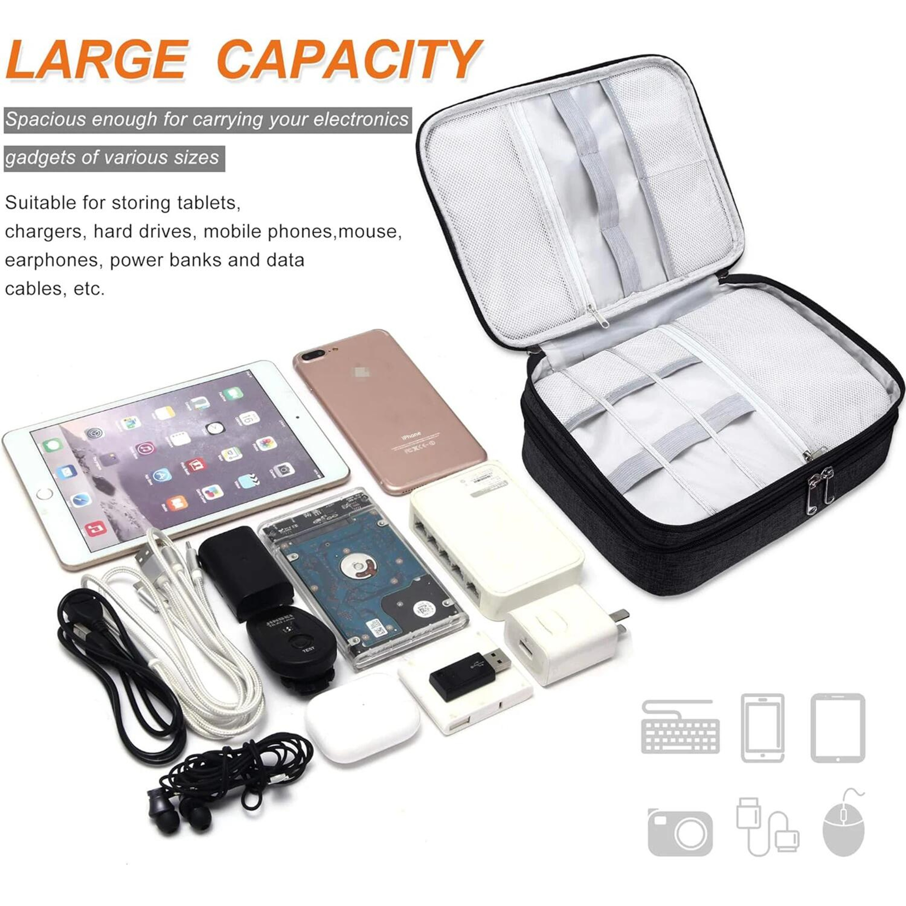 Waterproof Travel Cable Organizer Electronic Organizer Bag for Chargers and Tech Accessories – view 3