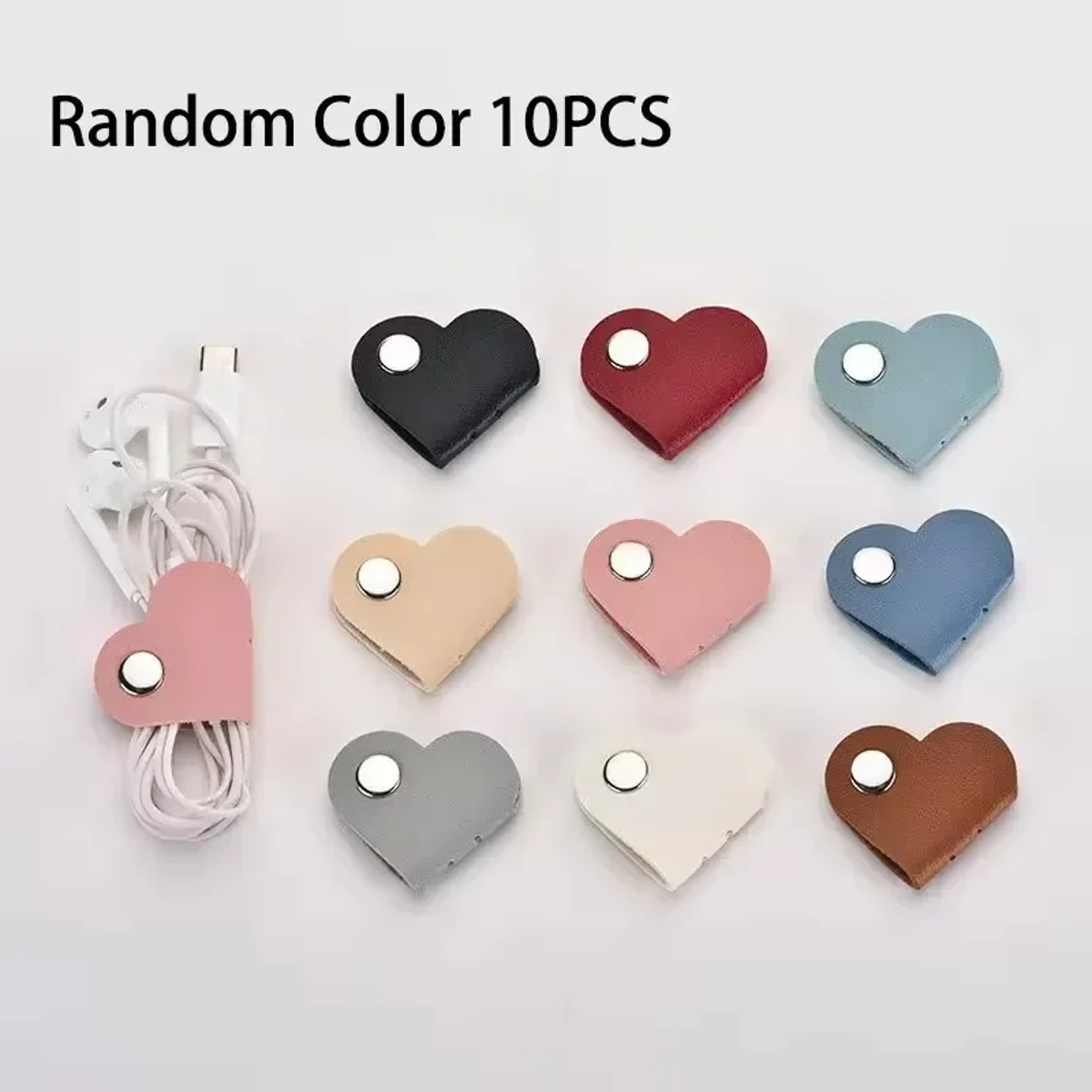 Heart Shaped PU Leather Cable Organizer Cord Holder For Earbuds And Charging Cables 7
