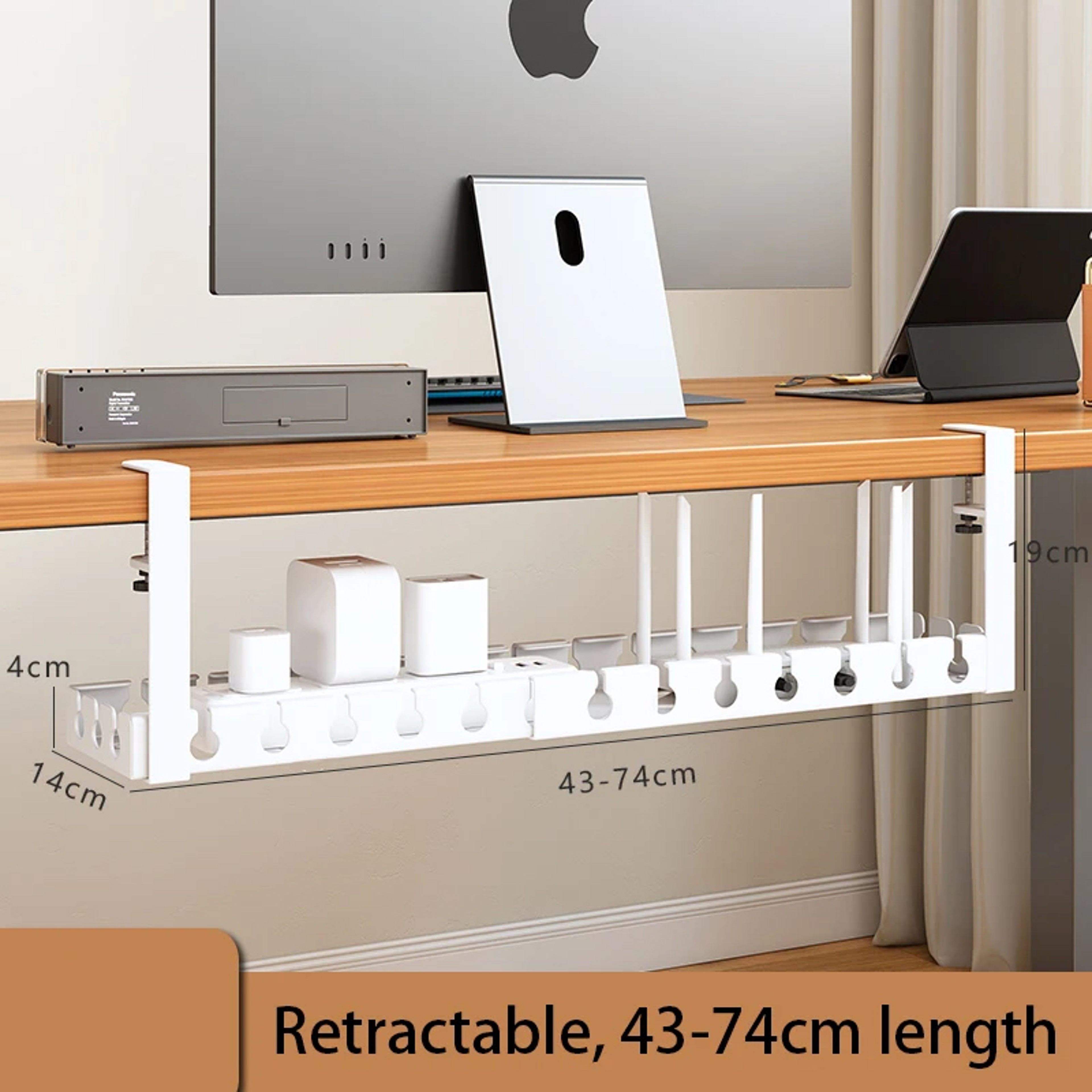 Extendable Under Desk Cable Management Tray Steel Cord Organizer And Power Strip Holder 5