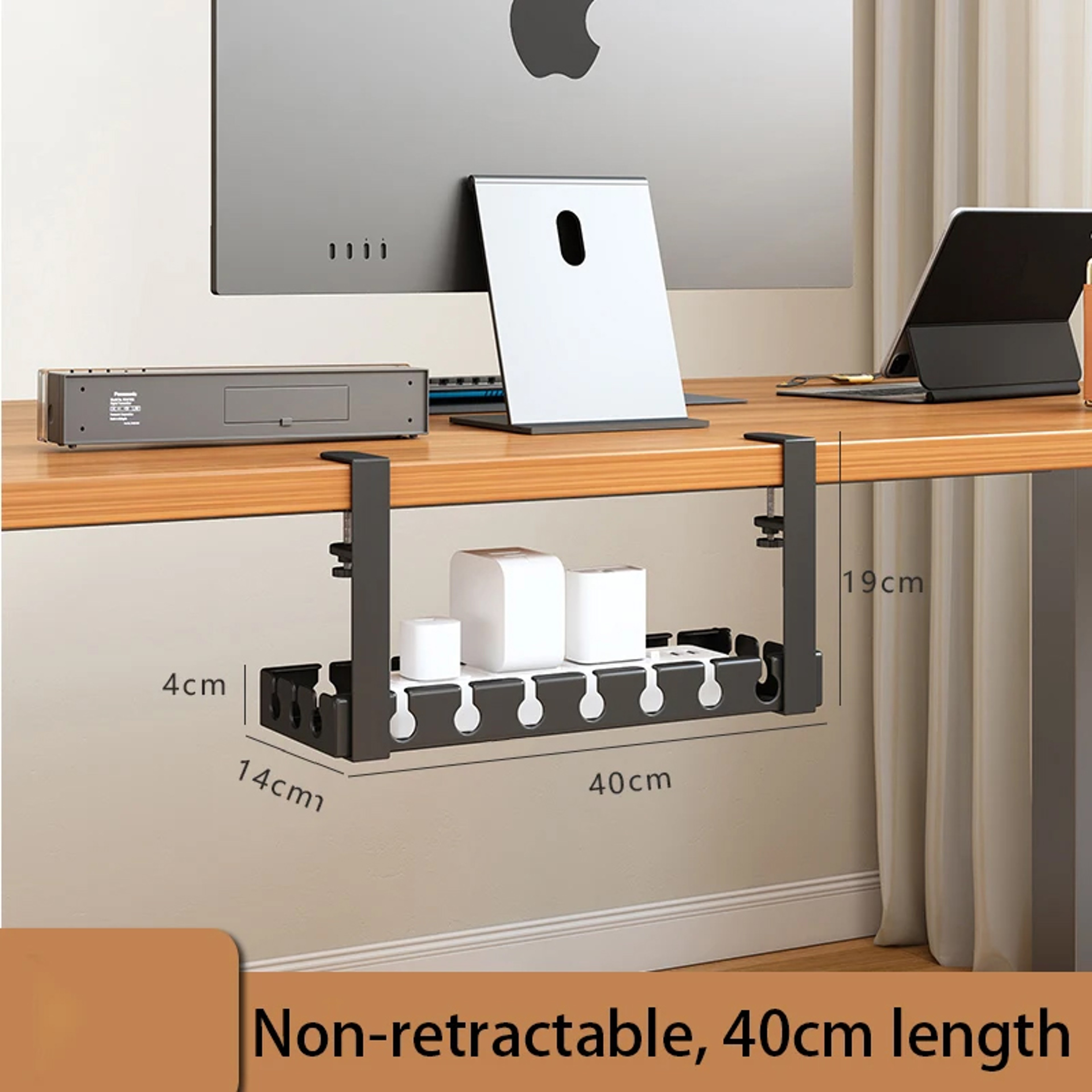 Extendable Under Desk Cable Management Tray Steel Cord Organizer And Power Strip Holder 7