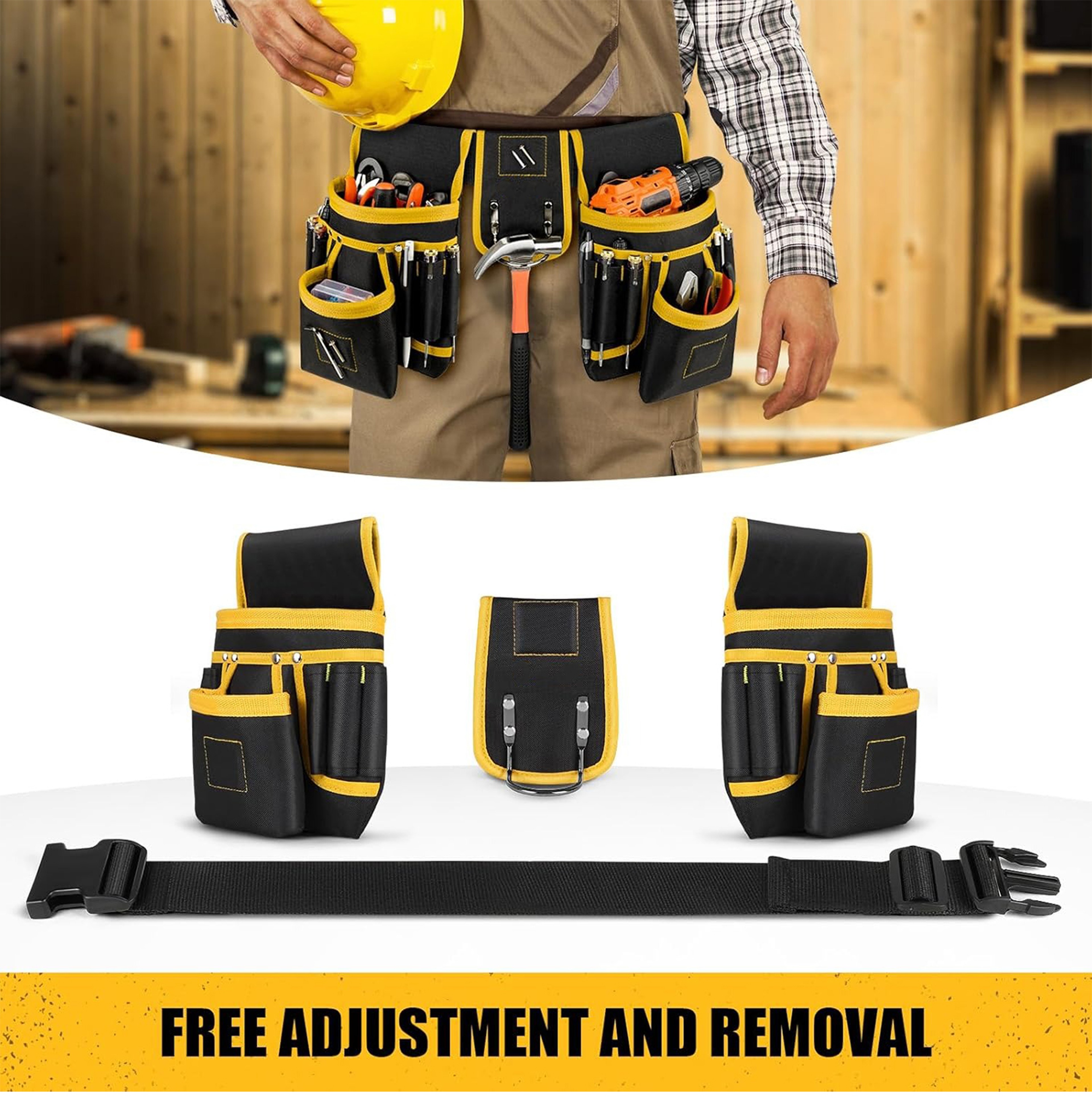 Heavy Duty Adjustable Tool Belt Bag With Detachable Work Pouches And Utility Storage 1