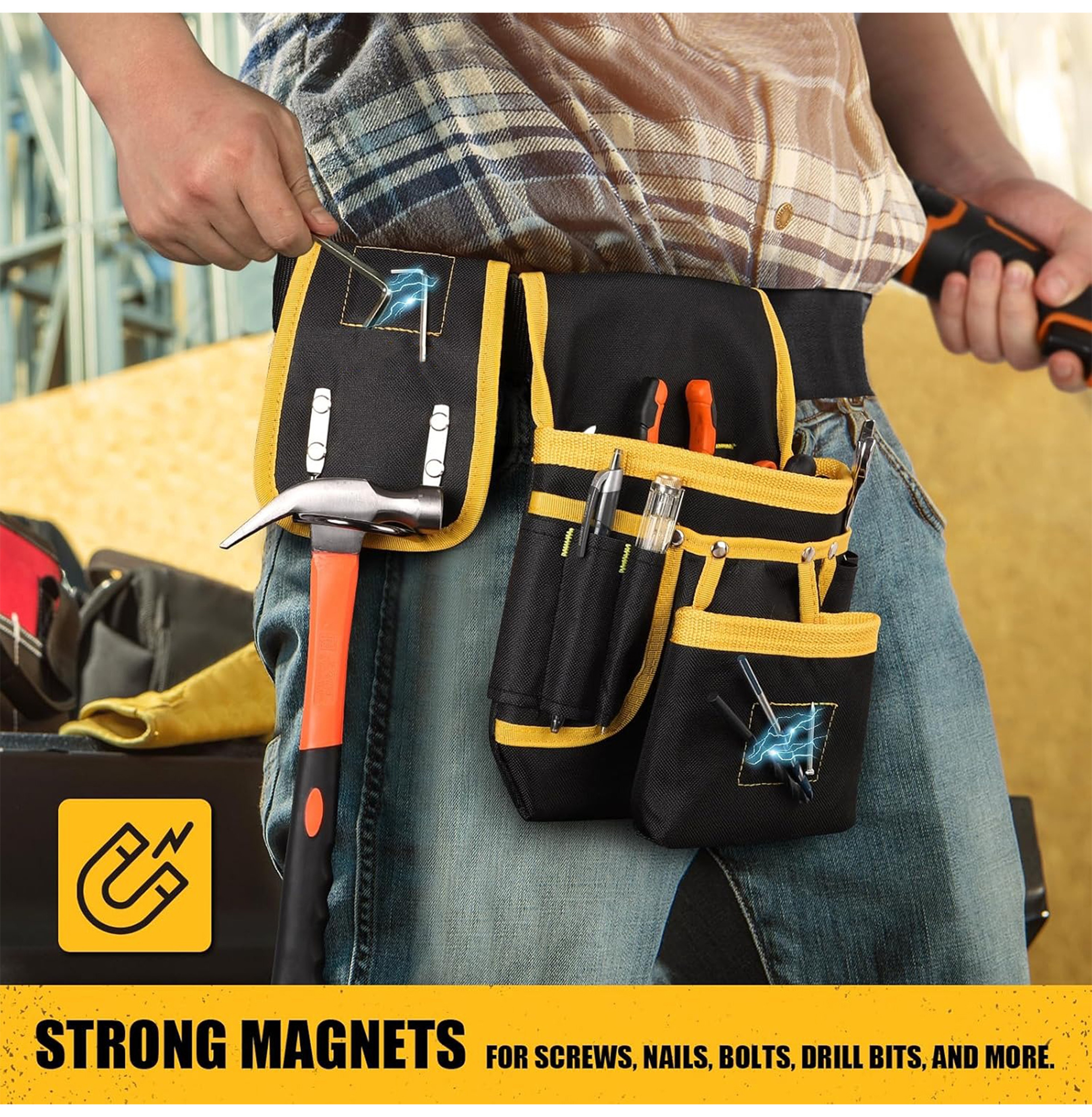 Heavy Duty Adjustable Tool Belt Bag With Detachable Work Pouches And Utility Storage 3